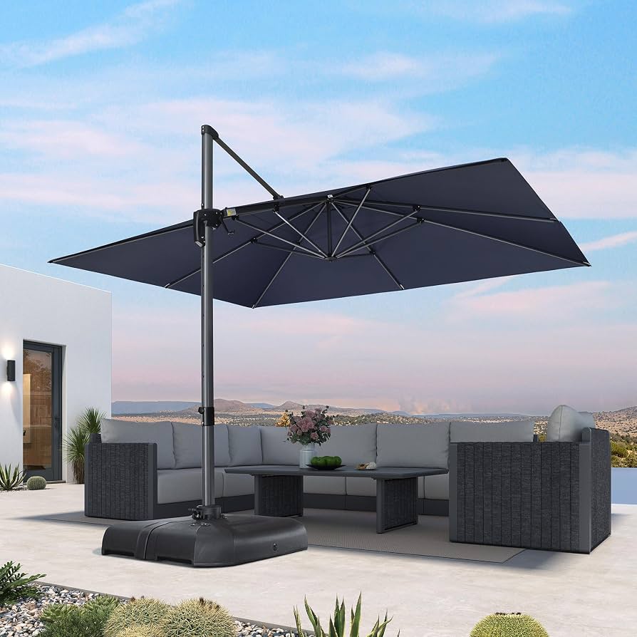 cantilever sunbrella patio umbrella 10x10ft Best Patio Umbrella with Sunbrella Fabric, UV Resistant Outdoor Cantilever Umbrella, Cast Slate
