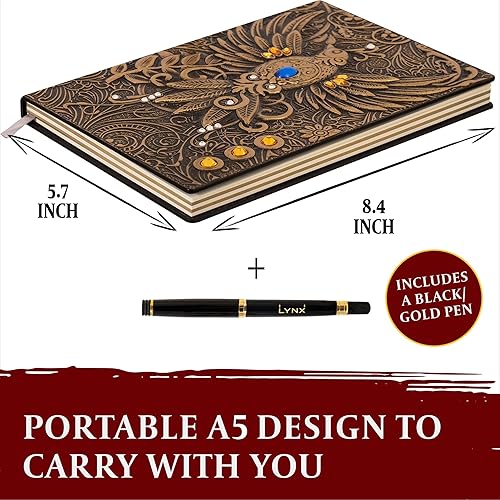 Miniatura 3 de Cuaderno DND  diario, libro único de 200 páginas con cubierta de piel sintética en relieve 3D dorado Phoenix con bolígrafo, ideal para Calabozos y