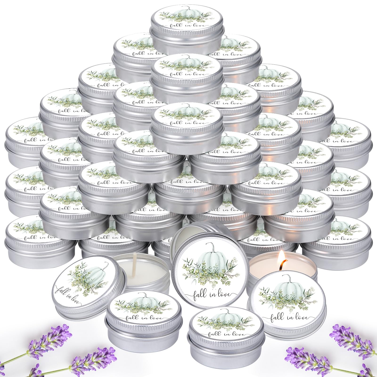 MTLEE 50 Pcs Fall in Love Wedding Candles Gift Favors for Guests 1 oz Blue Pumpkin Lavender Scented Soy Wax Aromatherapy Candle Favors for Fall Bridal Shower Rustic Wedding Party Guests