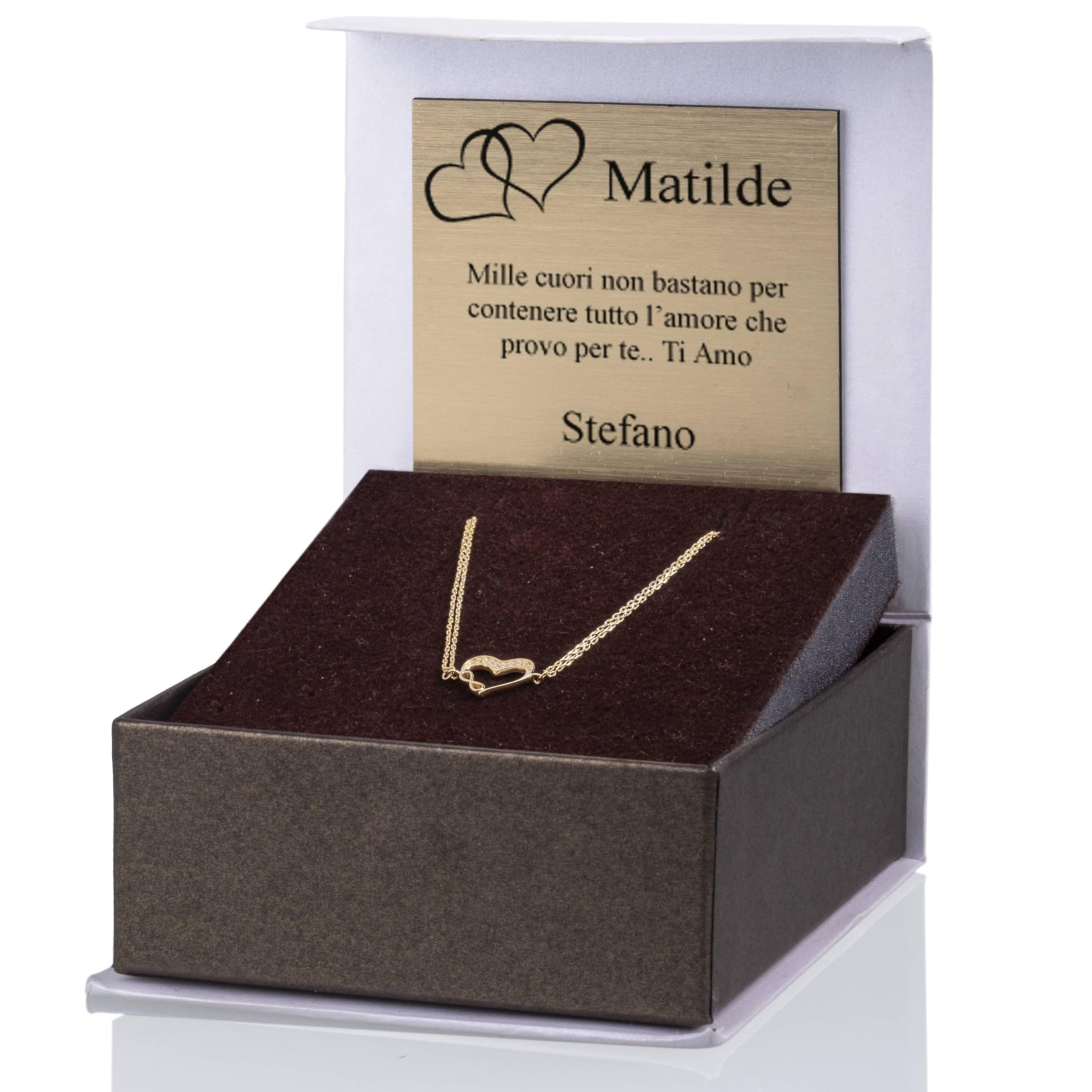 Bracciale in Oro Due Fili e Cuore Infinito Strass + Confezione regalo Personalizzata -Idea regalo per Compleanno, Fidanzamento, Anniversario, Cresima, San Valentino, Comunione, Laurea, Natale.