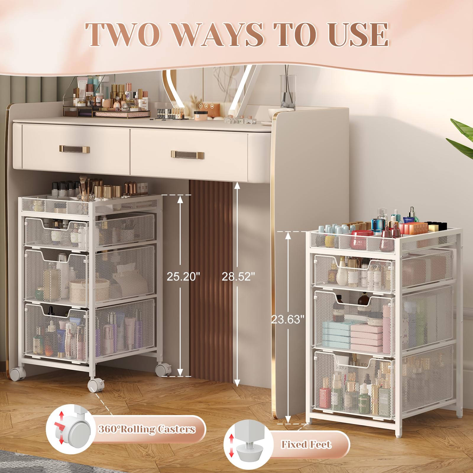 JKsmart Rolling Makeup Cart Organizer with Drawers and Dividers