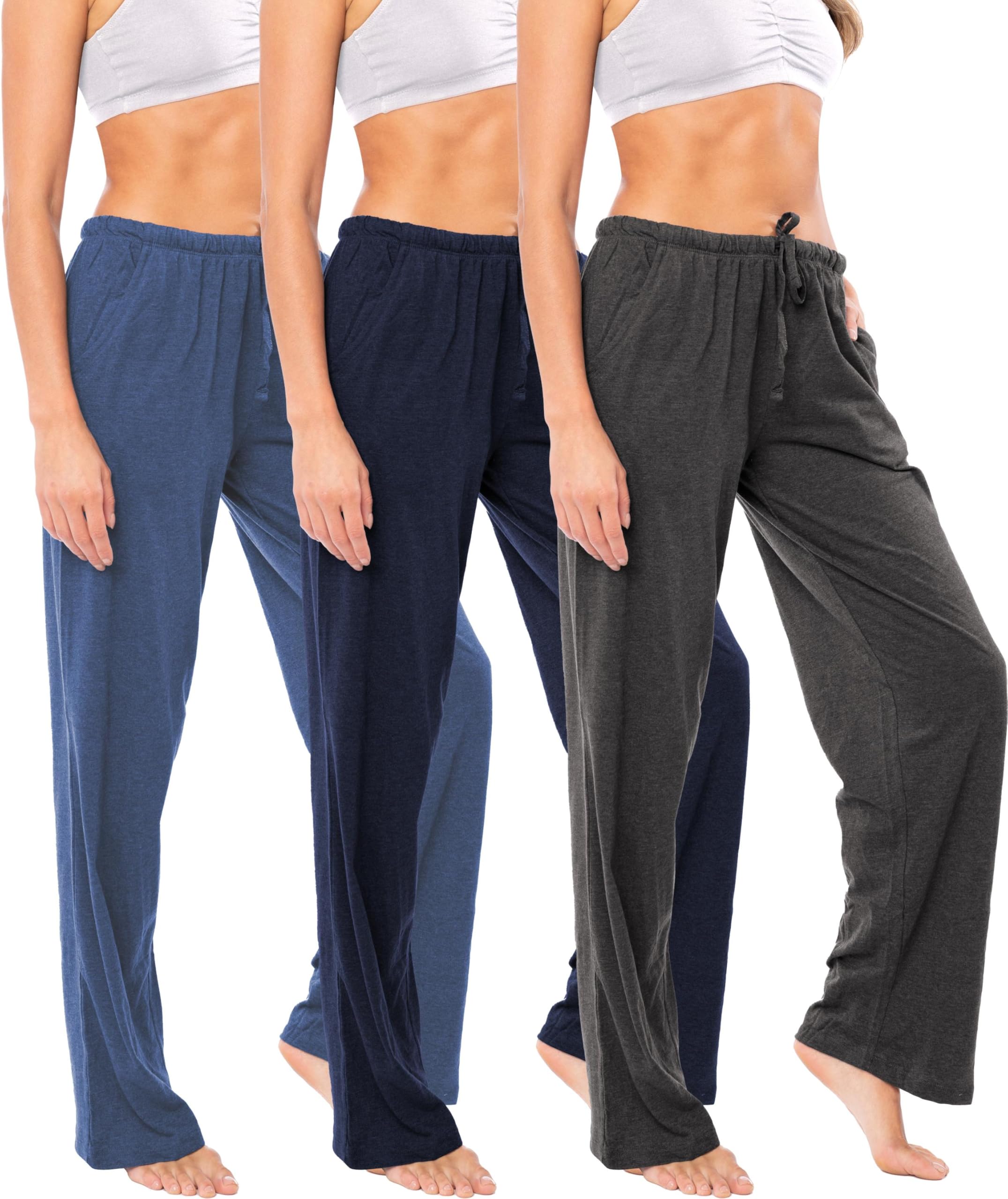 Sexy Basics Women's Soft Flex 100% Cotton Knit Pajama Pants | Lounge Sleep Bottoms | Drawstring &amp; Pockets| Multi Packs