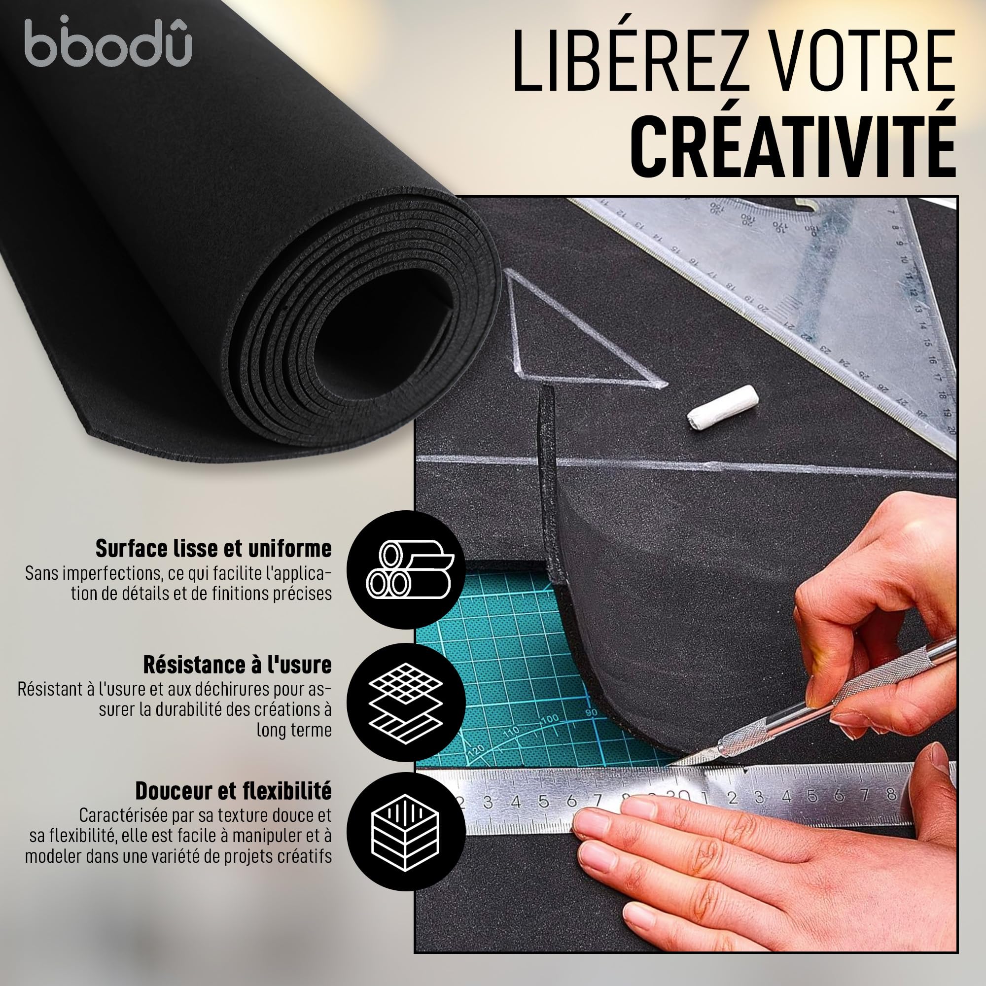 BIBODU Rouleau Mousse EVA Noire 2mm | Dimensions 150 cm x 32 cm, Densité 80 kg BIBODU Rouleau Mousse EVA Noire 2mm | Dimensions 150 cm x 32 cm, Densité 80 kg