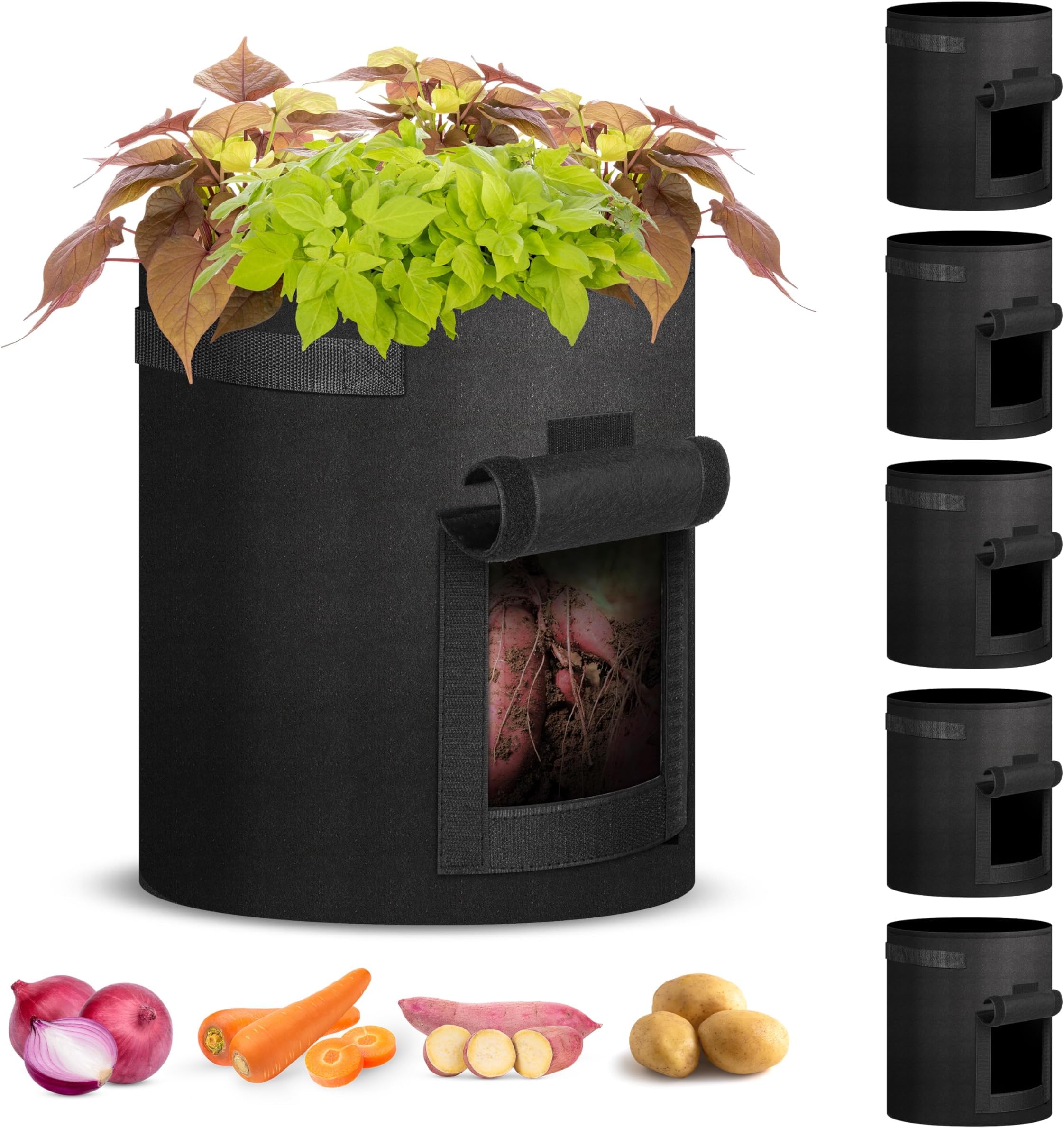 JERIA 5Pack 10 Gallon Potato Grow Bags w/Access Flap