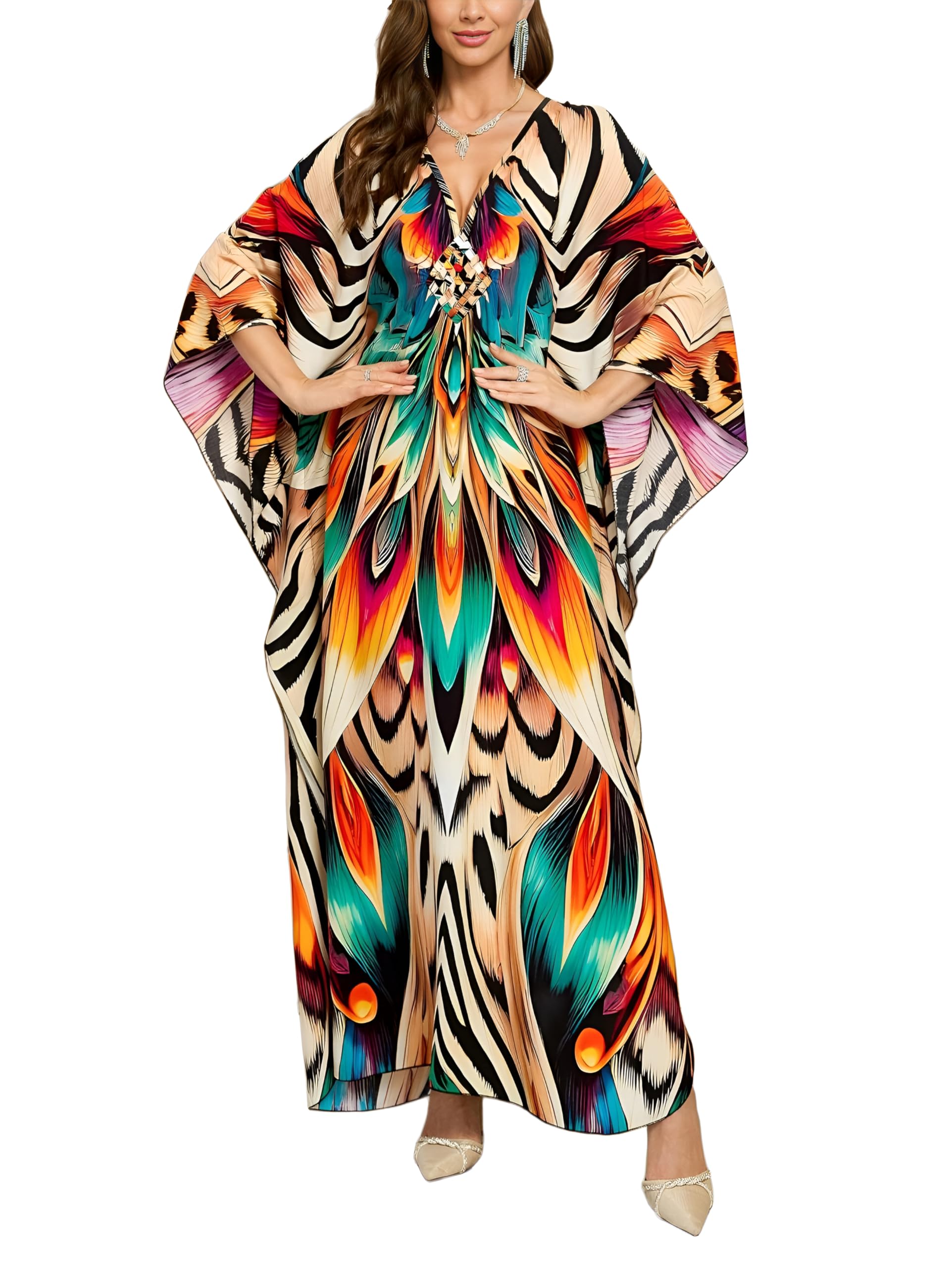 KEYLORTING Plus Size Kaftan Dress Women, African Moo Moo Print Caftan, Batwing Dress, Beach Cover Up for Party and Loungewear