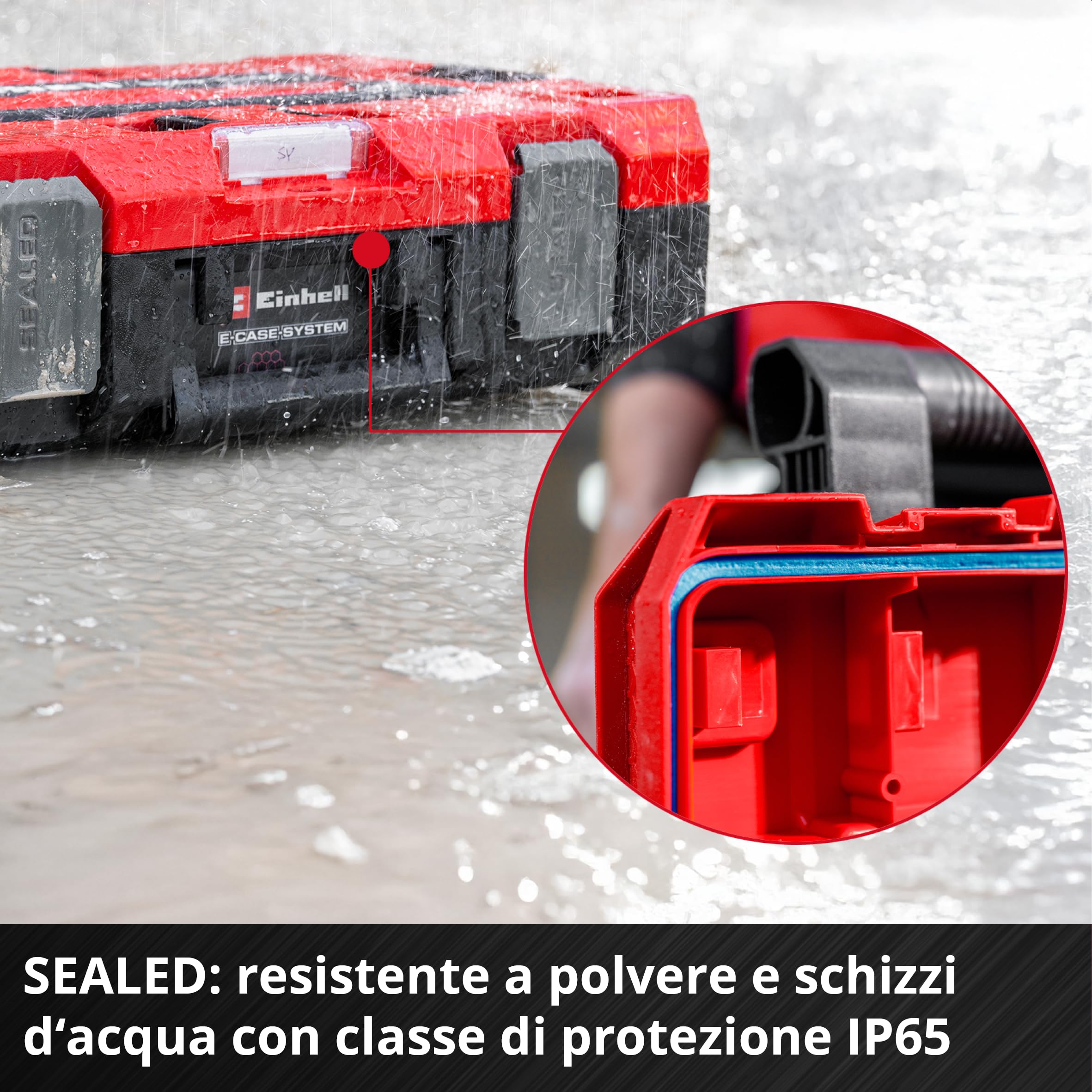 Einhell E-Case S-F SEALED (sistema E-Case, resistente alla polvere e ai getti d'acqua, compatibile con E-Cases Half Size, 44 x 33 x 13 cm, carico utile max. 90 kg, maniglia per il trasporto)