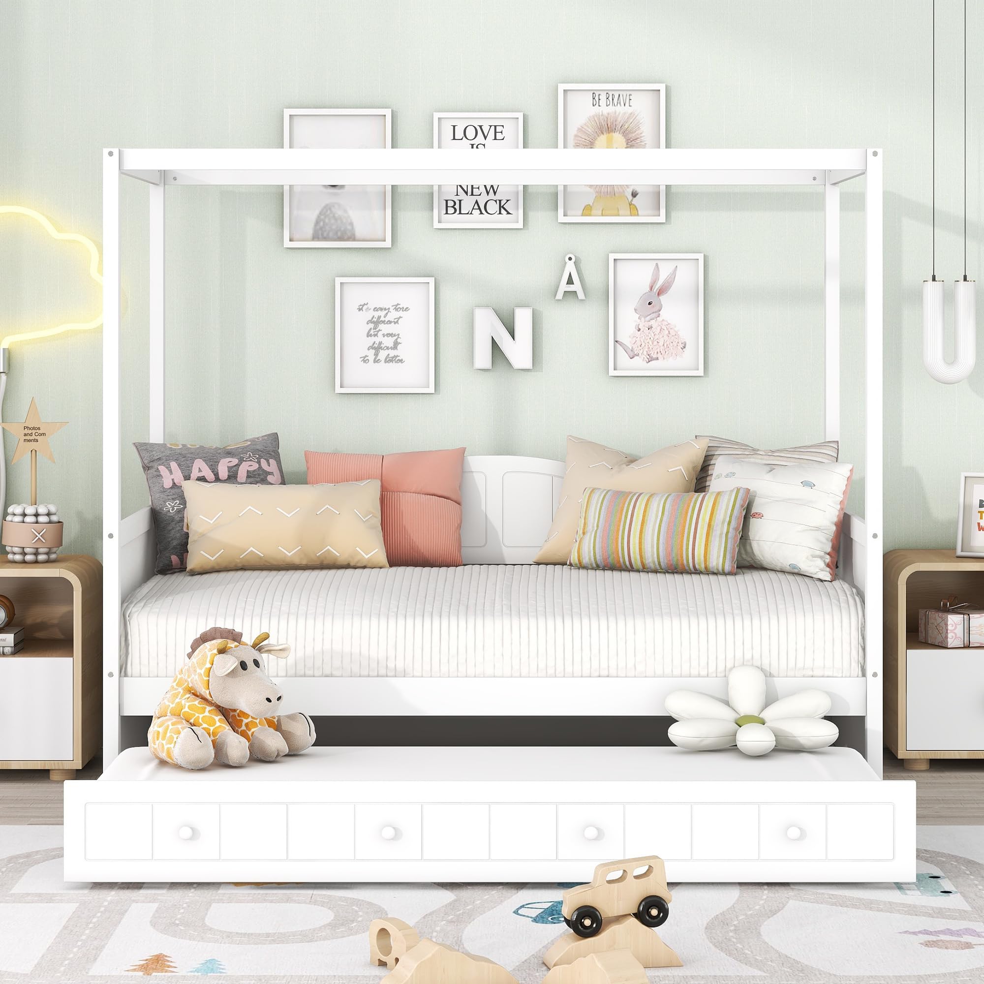 Amazon.com: THINK 30 Twin Size Canopy Daybed with Trundle, Wood