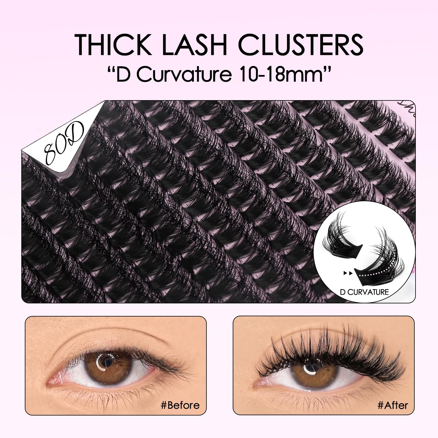Lash Clusters Kit 80D Lash Clusters Kit 10-18mm Volume Eyelash Clusters D Curly Cluster Eyelash Extensions 3D Wispy Lashes Clusters DIY Lash Extension Kit(80D-10-18MIX Thick Kit)