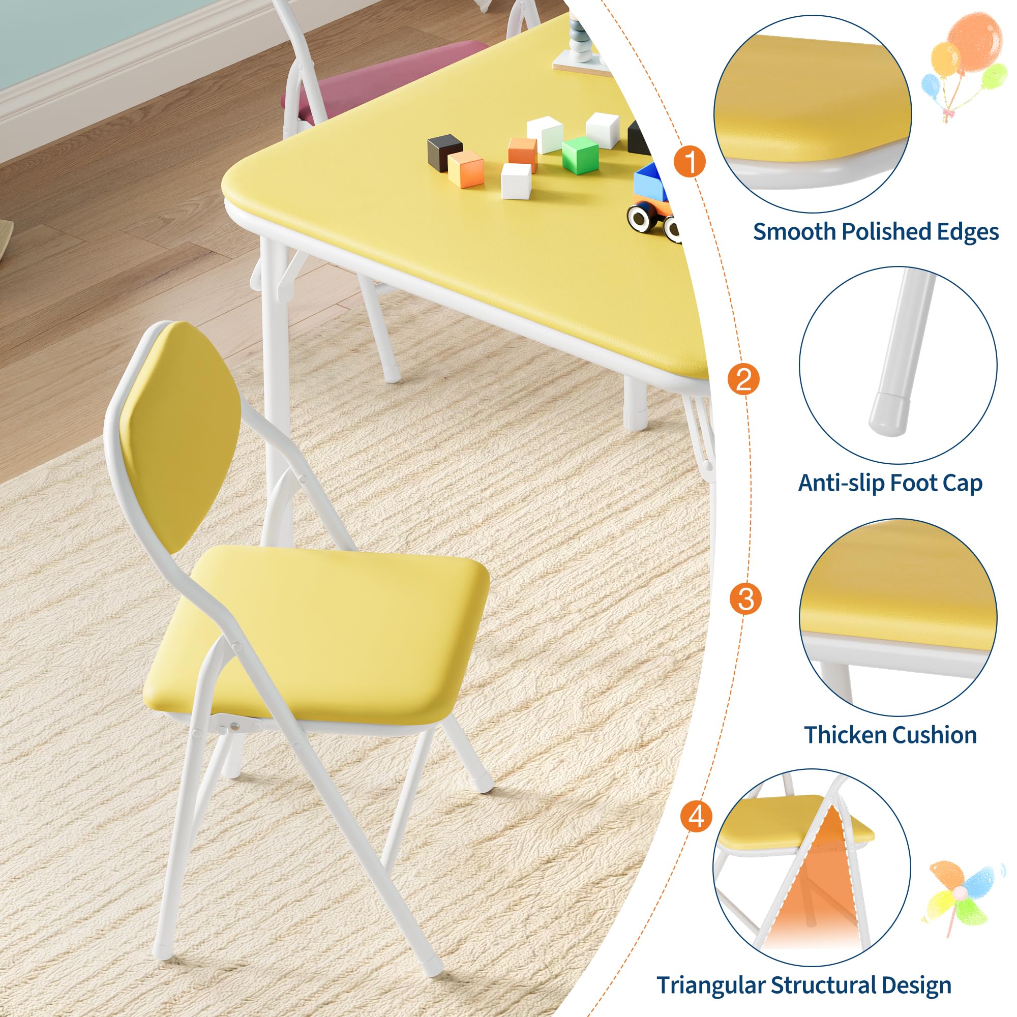 Conjunto Infantil De Mesa y 4 Sillas Plegables, Negro, Acero con Superficie De Cuero PU, Cojines Acolchados, para Jugar, Comer y Aprender