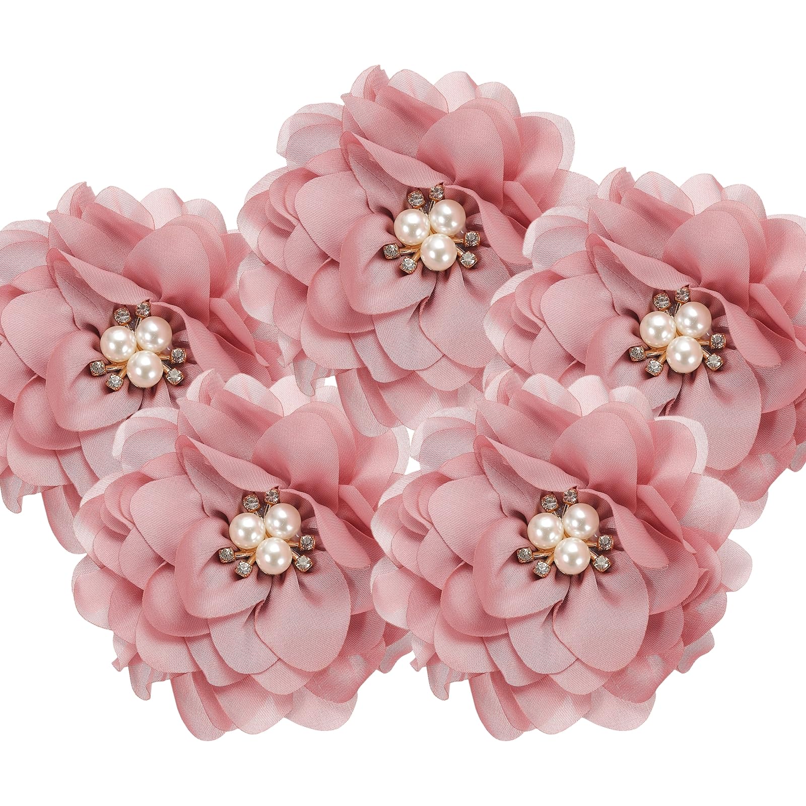 PATIKIL 3.15 Inch Chiffon Flowers, 5 Pcs Fabric Flowers Rhinestone Pearl Large Camellia Sewing Appliques for DIY Crafts Dresses Clothing Headbands Wedding Party Decoration, Dark Pink โ image 1