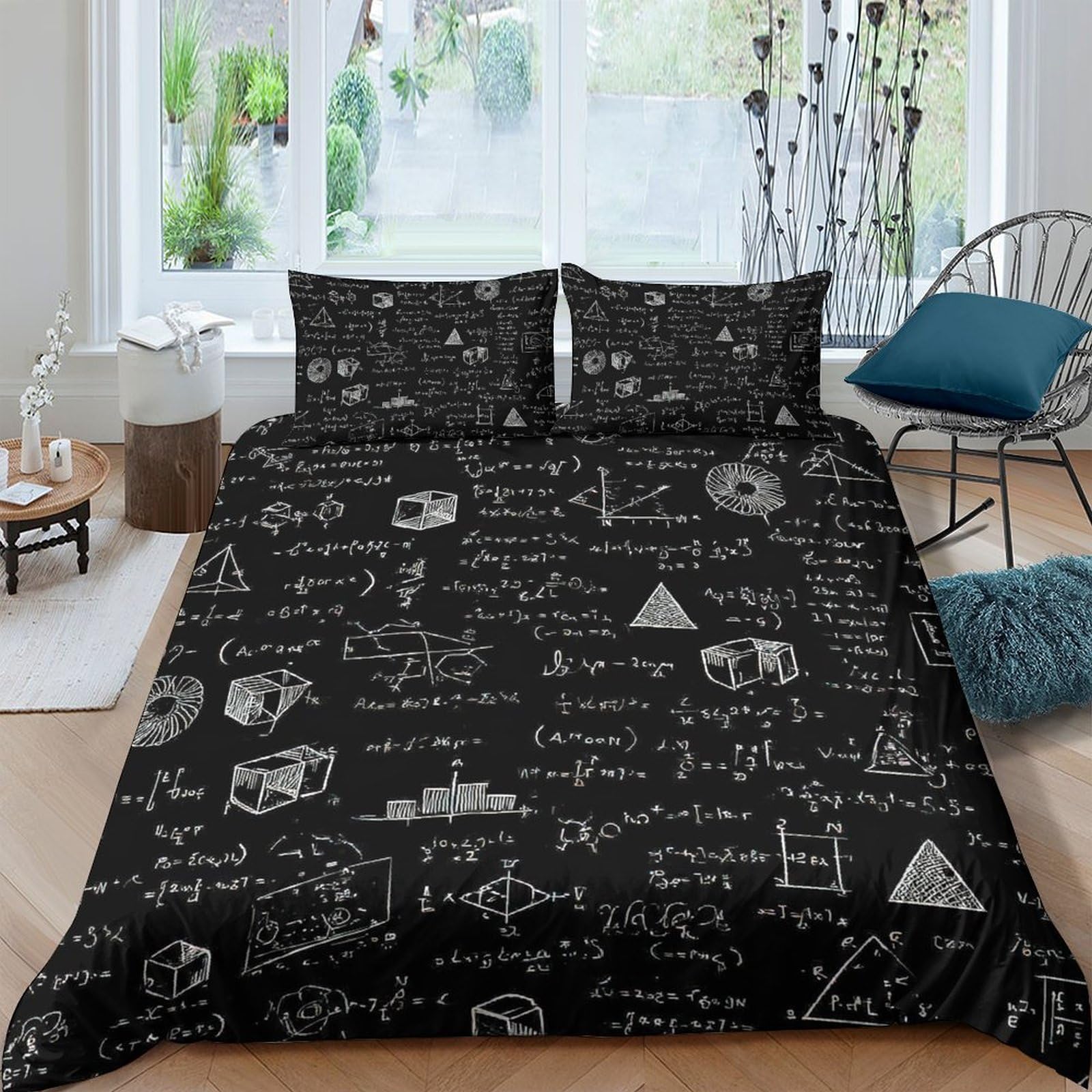 Ctjqhvkz Style-6 3D Printed Math Formula Fitted Sheet Microfiber Black Geometry Pattern Mattress Cover For Bedroom Dorm Bed Protection Single（135X200cm）