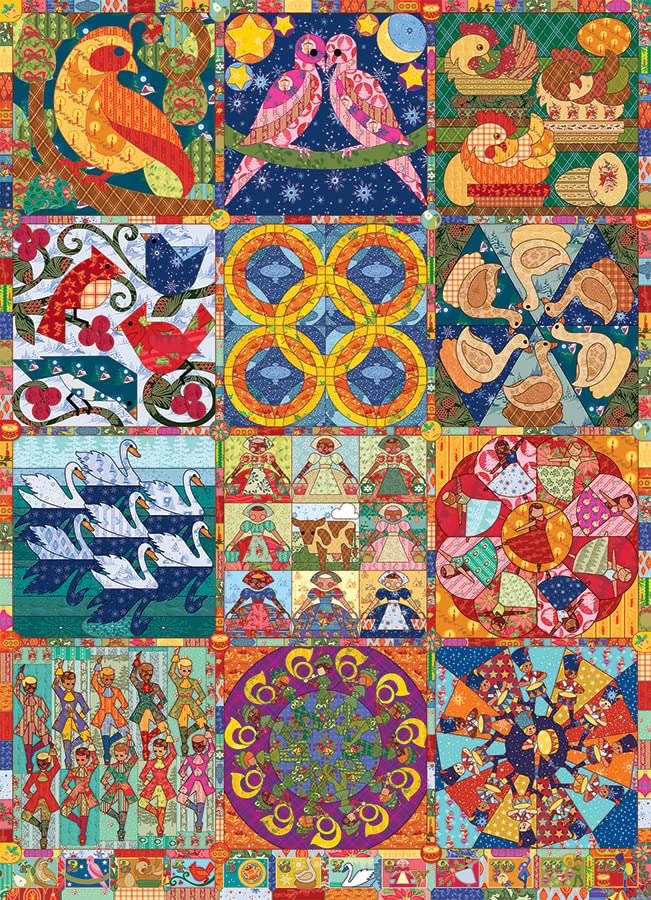 Cobble Hill 1000 Piece Puzzle - Twelve Days of Christmas Quilt - Sample Poster Included