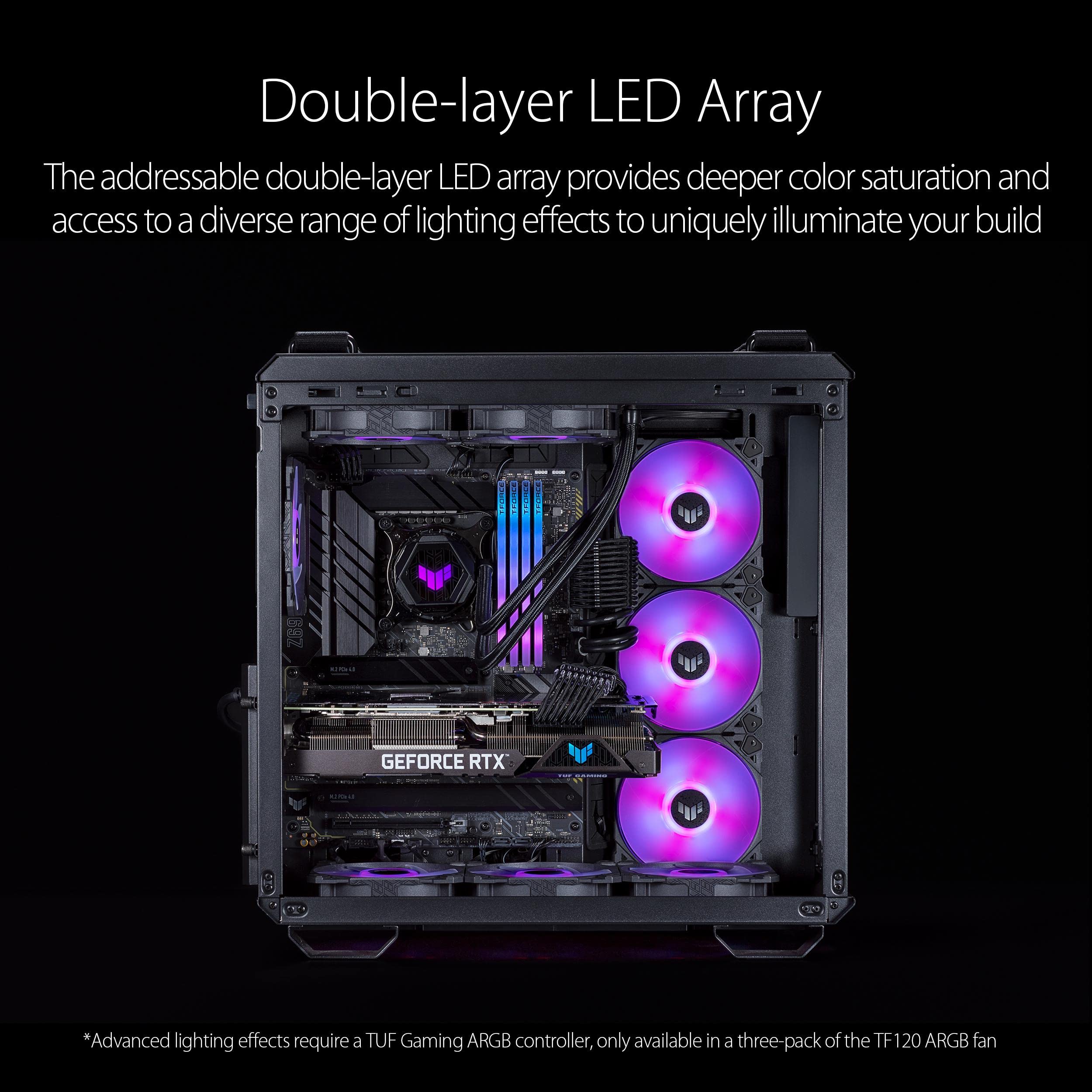 ASUS TUF GAMING TF120 ARGB 3IN1, Ventole da 120mm per Case, Nere, 3 Pezzi | Avanzato Cuscinetto Fluidodinamico (FDB), Illuminazione ARGB Aura Sync, Durata 250.000 Ore, Cuscinetti Antivibrazione