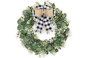 Dremisland Buffalo Plaid Wreath - 16" Spring/Summer/Fall Front Door Décor