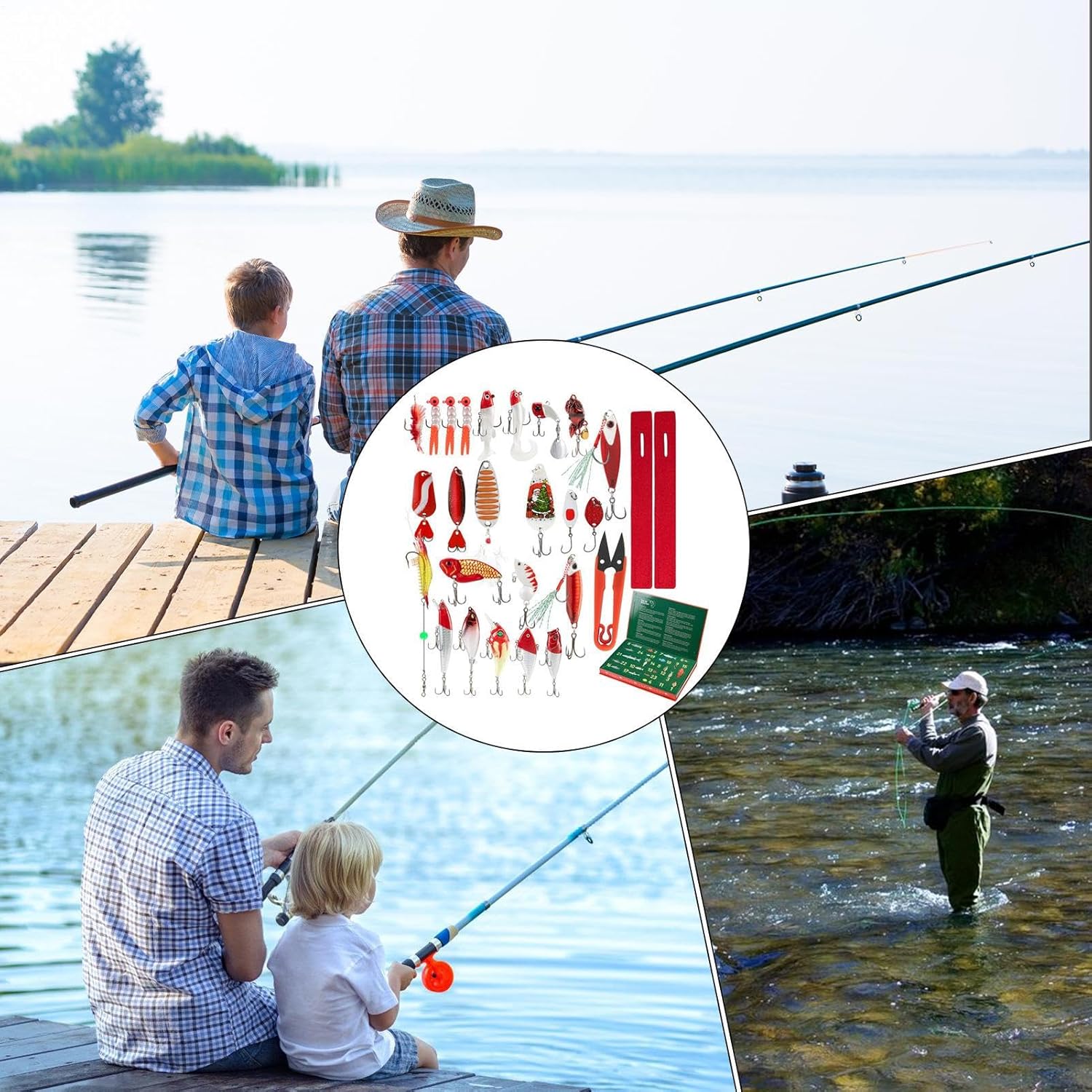 Fishing Lure Calendar Advent 2025,24-Day 2025 Holiday Fishing Countdown Calendar - Waterproof Survival Tools for Saltwater Freshwater River Travel Vacation Holiday Festival Father