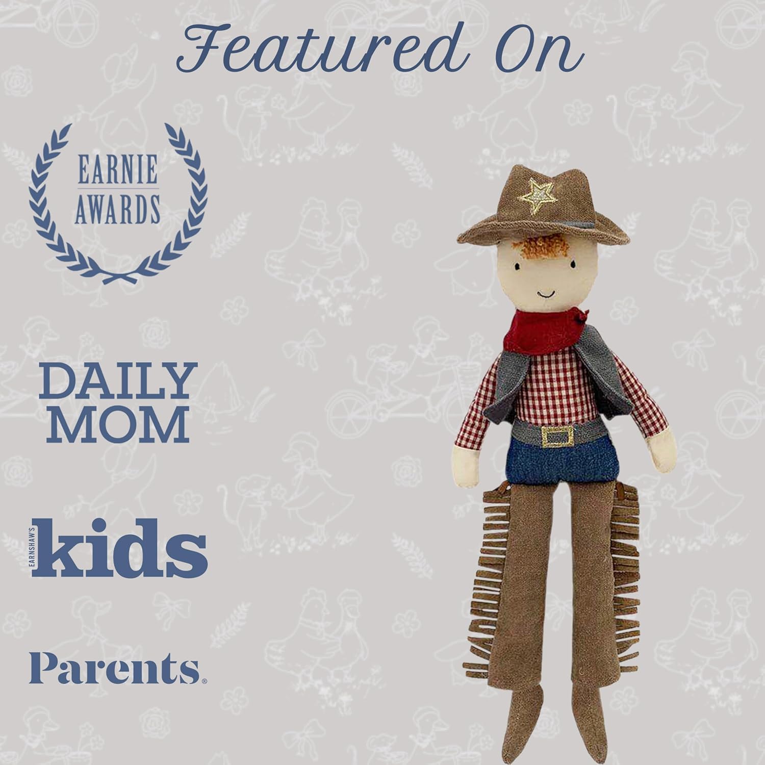 MON AMI Cooper The Cowboy Doll – 15-Inch | Soft & Elegant Plush Stuffed Doll | Western Cowboy Toy for All Ages | Ideal Room & Nursery Décor