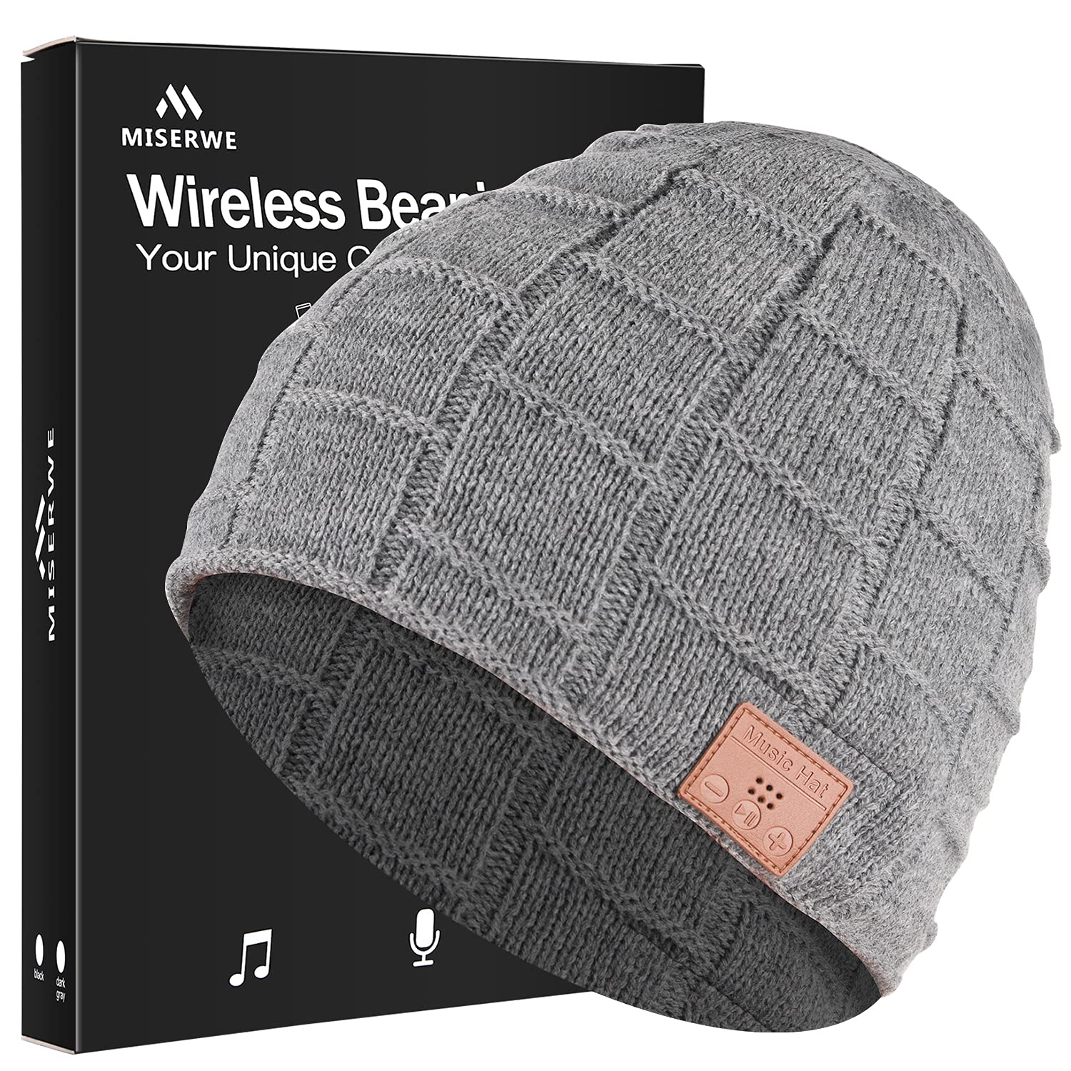 MISERWE Wireless Beanie Hat BT5.0 Warm Knit Beanie Hat Winter Musical Hat for Outdoor for Men/Women (Light Gray)