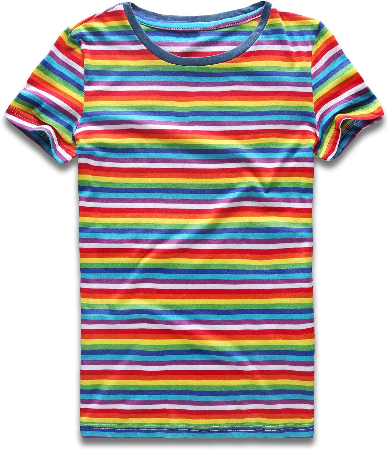 ZecmosRainbow T Shirt Women Striped Tee Crew Neck Short Sleeve Stripes Tops Fashion