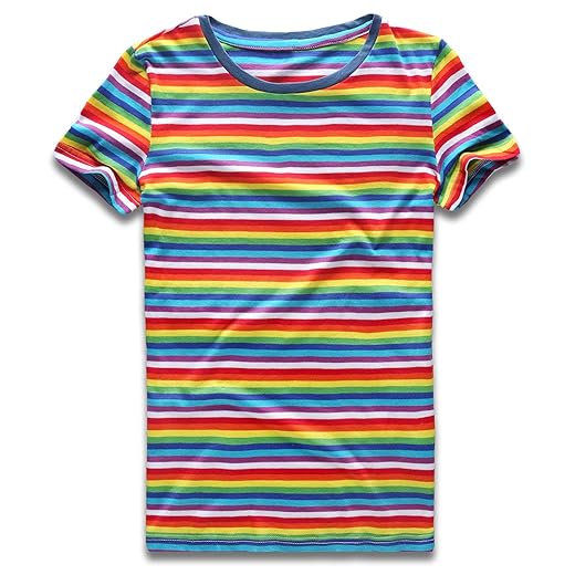 Rainbow T Shirt Women Striped Crew Neck Short Sleeve Stripes Tee Top Stripped