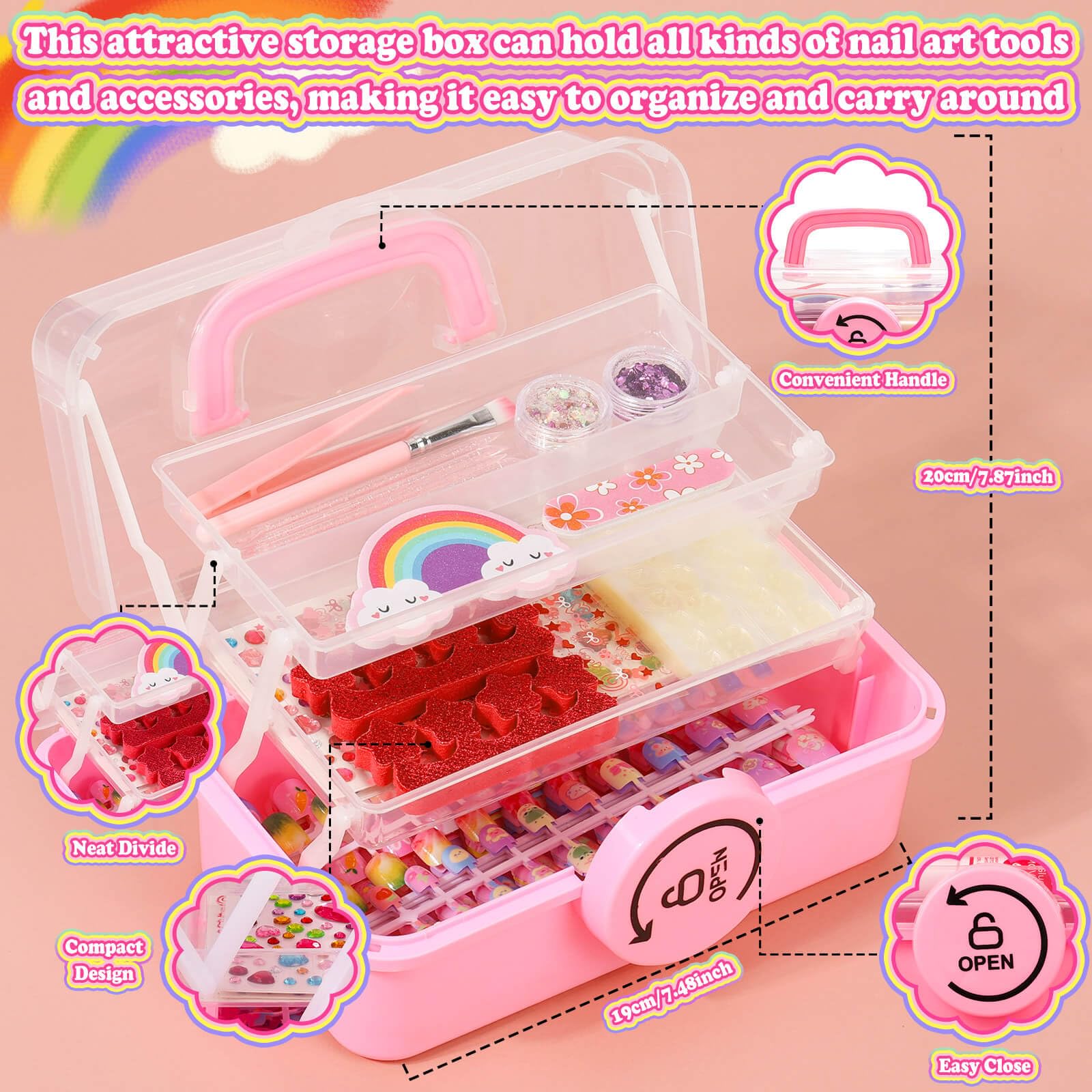 Kids Press-On Nail Art Kit with Glue, Remover and Storage Case