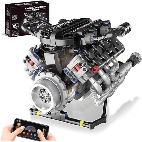 V8 Mini Engine Model Kit That Runs Building Sets with Motor, APP Control technic & Light, Mechanic Engineering Collectible for Adults Boys 14+