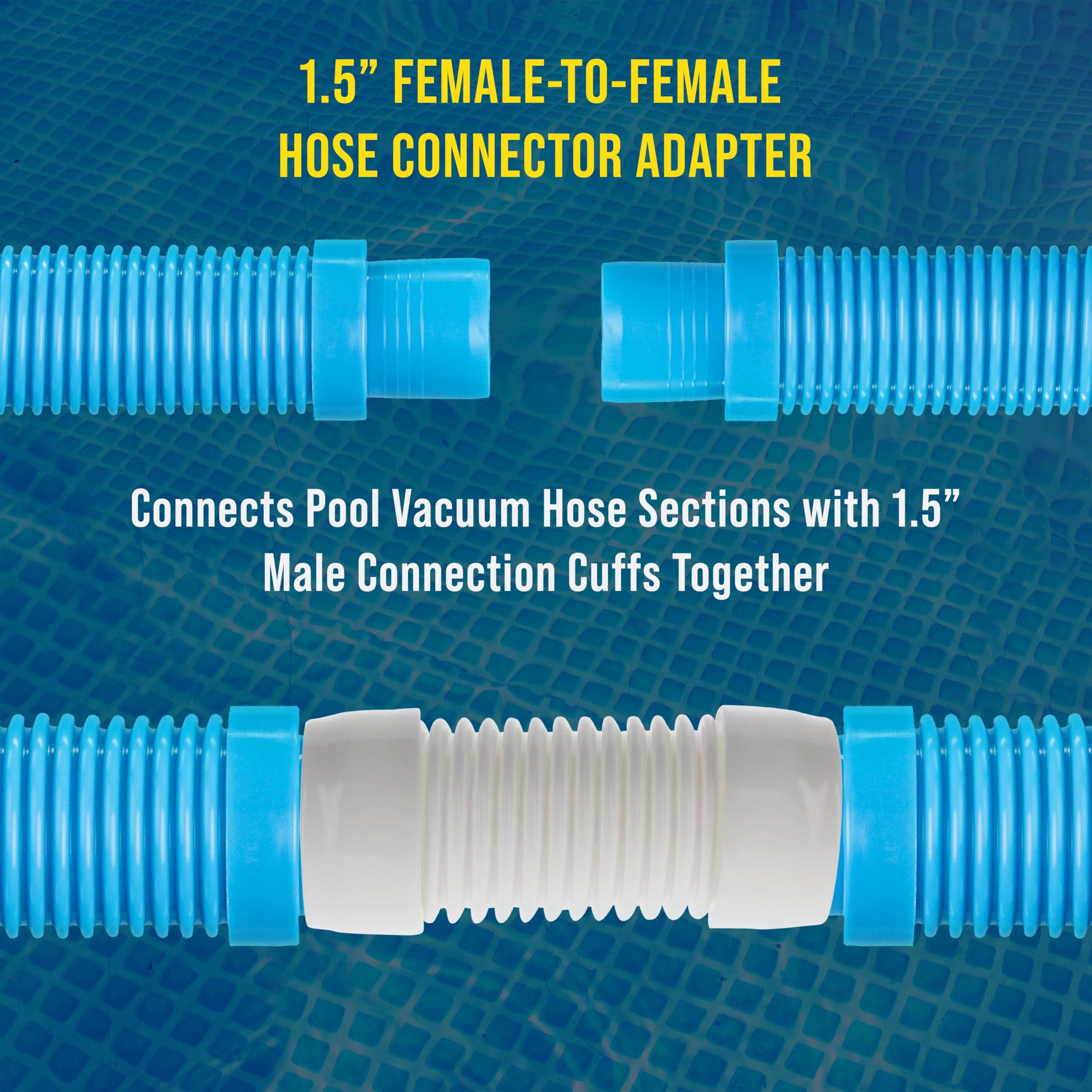 U.S. Pool Supply Adaptador de conector de manguera, conector hembra a hembra de 1.5 pulgadas, paquete de 2, conecta secciones de manguera de vacío macho, limpiadores automáticos de piscina, repuesto