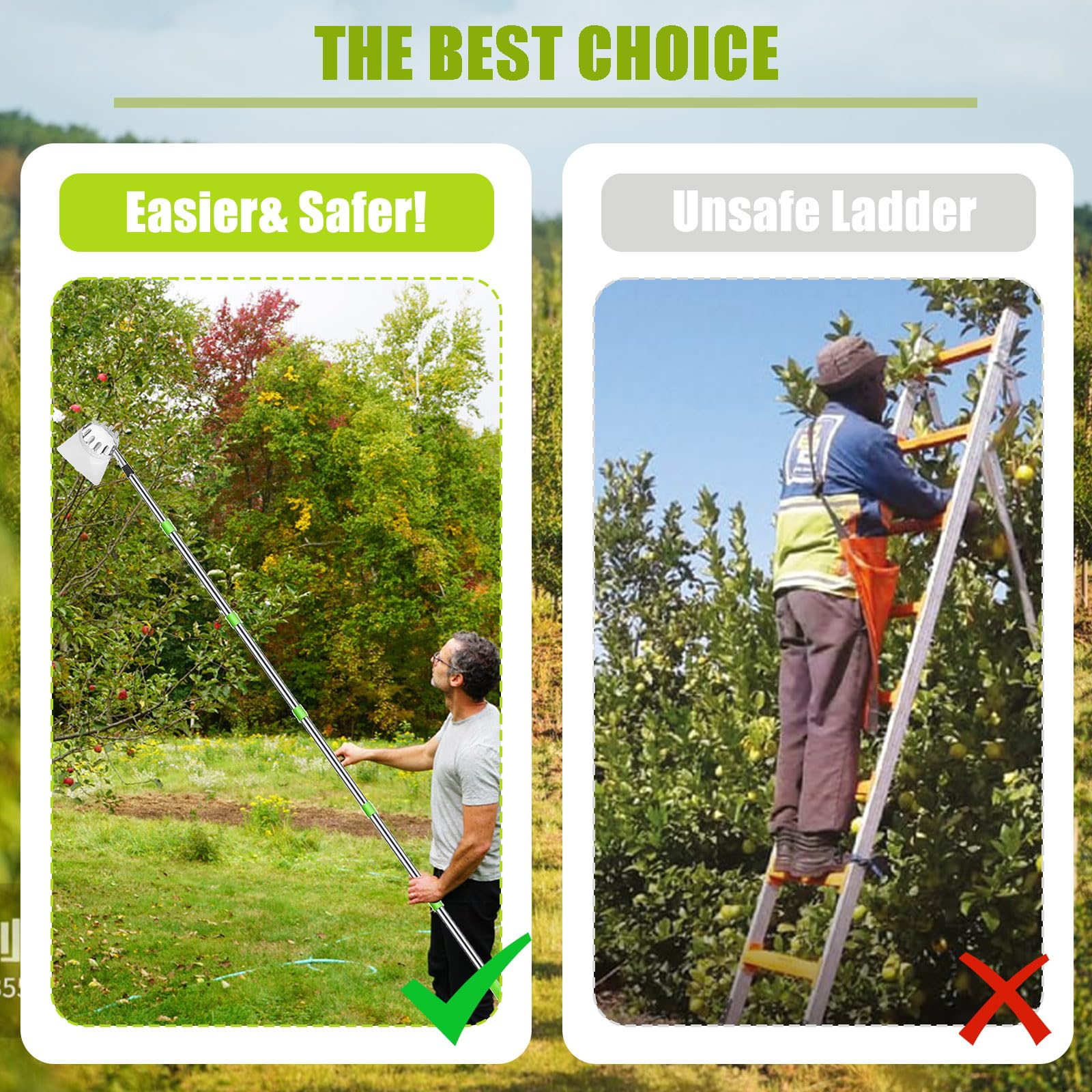 Raccogli Frutta,Raccogli Frutta con Palo in Acciaio Inox Leggero,2.8m Raccoglitore di Frutta,Diametro 13 cmMela Raccoglitrice,Raccogli Frutta da Albero con Testa a Cestello,Raccogli Fichi
