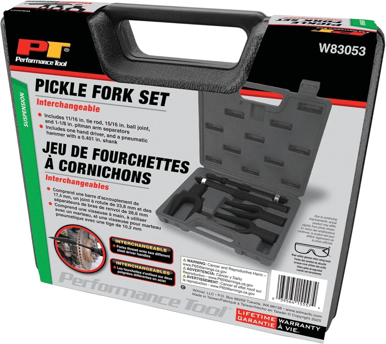 Performance Tool W83053 5-Piece Interchangeable Pickle Fork Set for Tie Rods, Ball Joint Removal, Pitman Arms, Suspension Pry Bar Set, Air Hammer Tool, Carrying Case