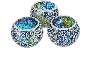 Enchanting Blue Glass Candle Holder: A Mosaic Masterpiece