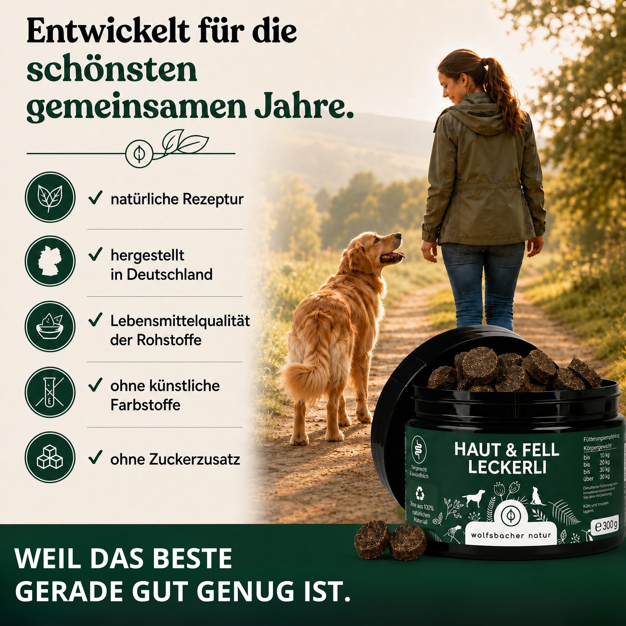 Omega 3 für Hunde - Mit Lachsöl, Kokosöl, Bierhefe | Haut & Fell Leckerli 4 x | Gegen Juckreiz, für gesunde Haut und glänzendes Fell