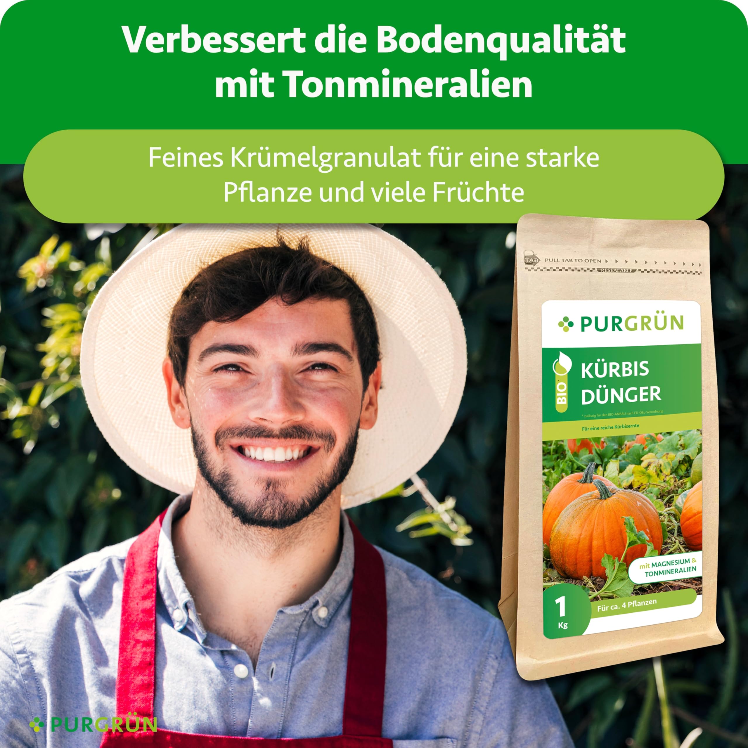 Bio-Kürbis-Dünger 1 kg – Organisch-mineralische Rezeptur – Feinkörniges Krümelgranulat – NPK 6+3+8 – Mit Magnesium für gesunde Pflanzen & prächtige Kürbisse – Verbessert die Bodenqualität