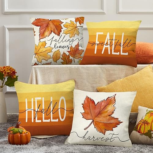 Miniatura 3 de Ussap Hello Fall - Juego de 4 fundas de almohada decorativas de hojas de arce de 18 x 18 pulgadas, decoración de fundas de cojín de cosecha de otoño