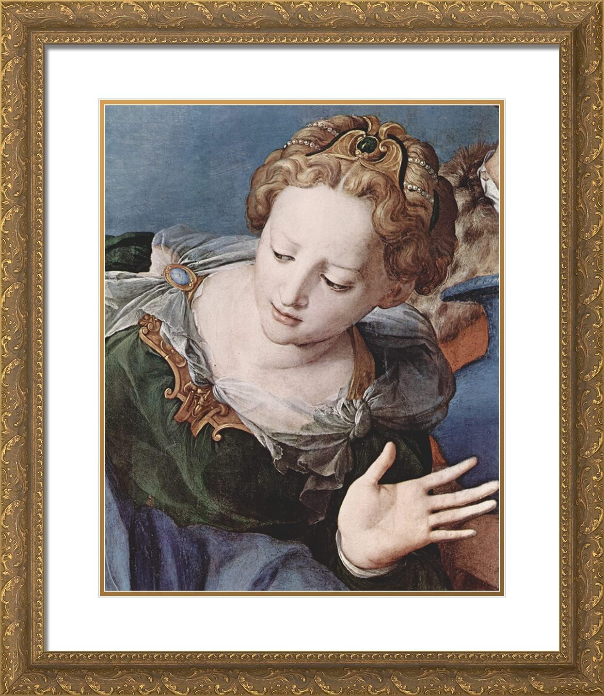 ArtDirect Bronzino, Agnolo 20x23 Gold Ornate Framed Art Print with Double Matting Titled: Close Up of Woman