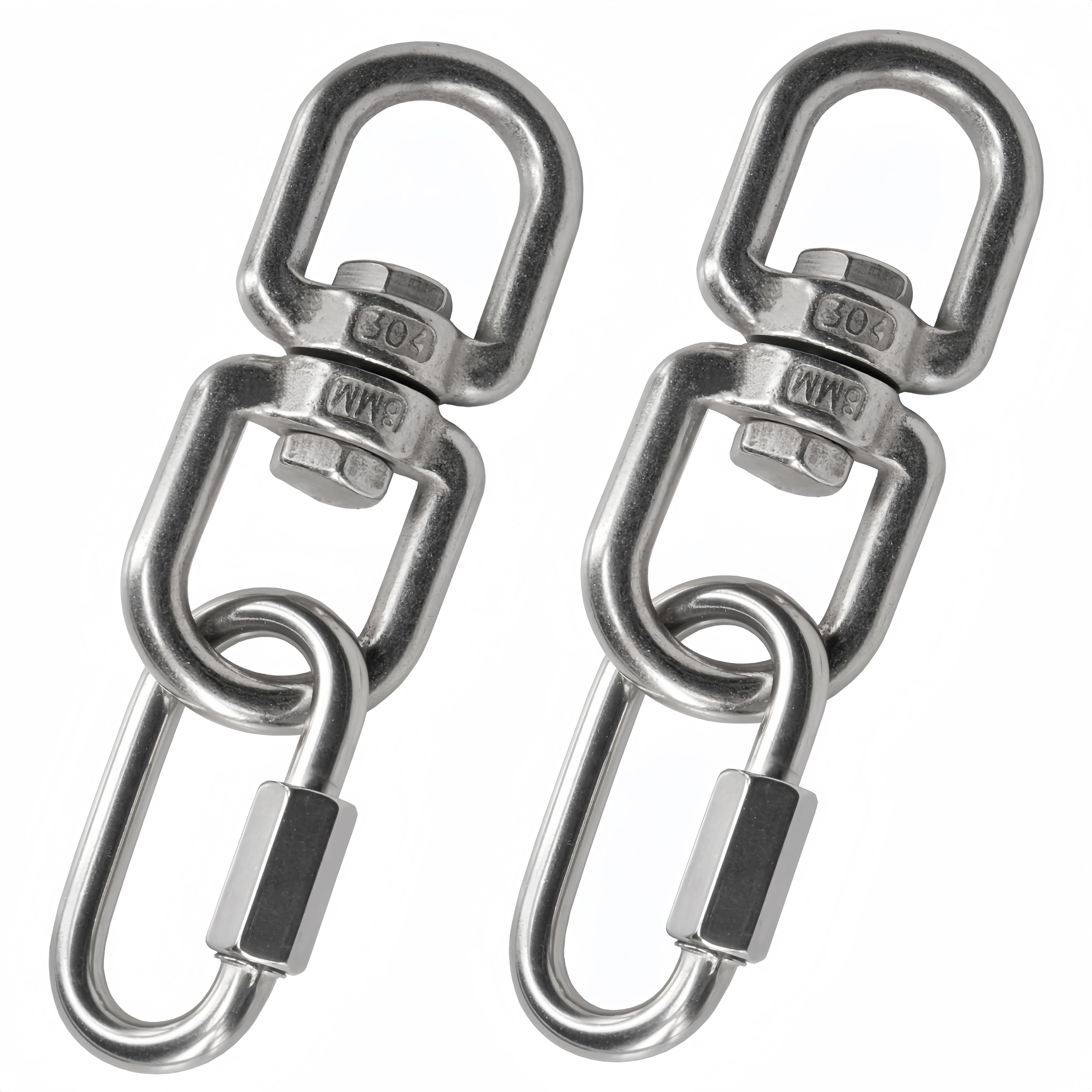 Lot de 2 anneaux pivotants M8 à double extrémité avec 2 maillons rapides, anneau de manille pivotant œil à œil pour balançoire, chaise suspendue, hamac et cordes de fitness