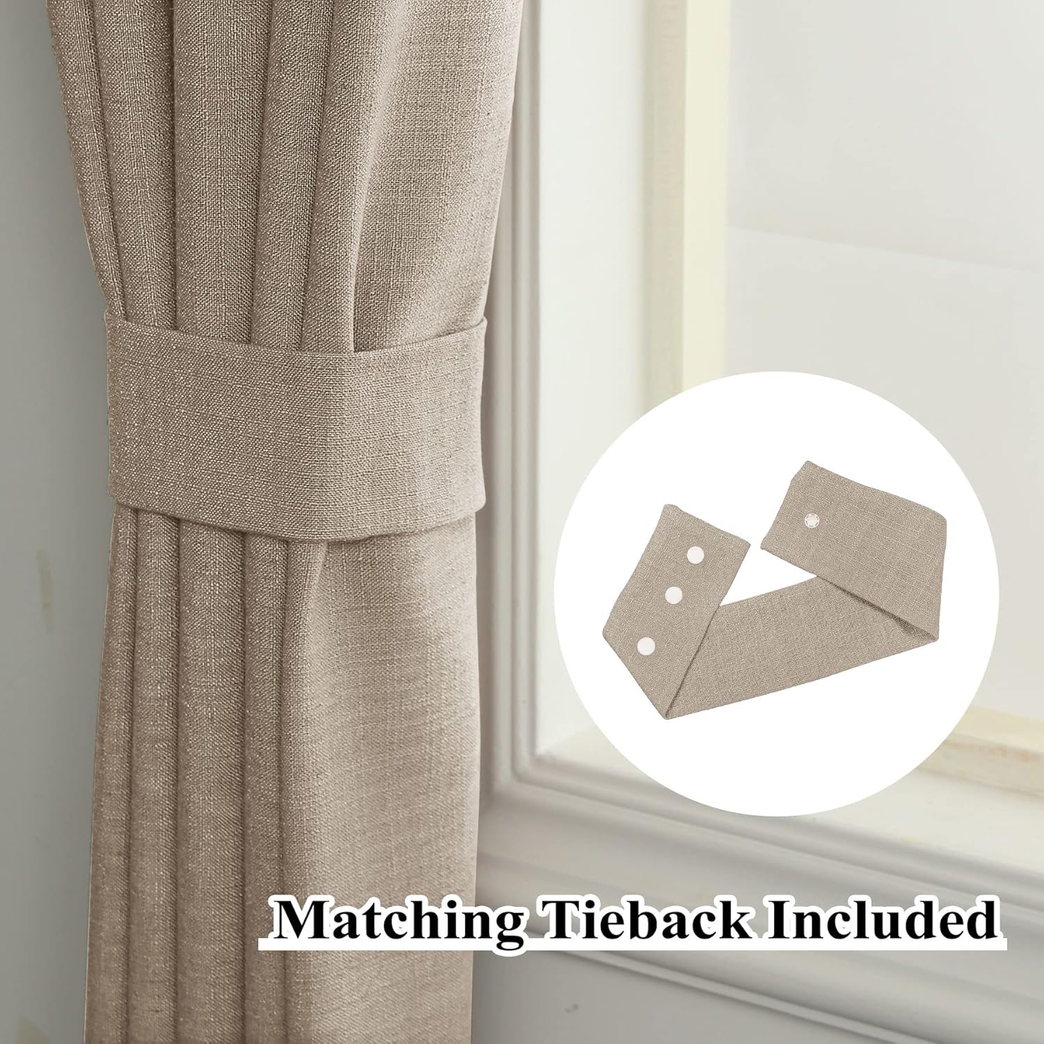 Fcosie Extra Wide Room Darkening Curtains 120W x 96L Inches Tab Top Drapery Patio Door Curtains Natural Linen Window Curtain Panels, Burlap Curtains for Sliding Glass Door (Tapioca, 2 Panels)