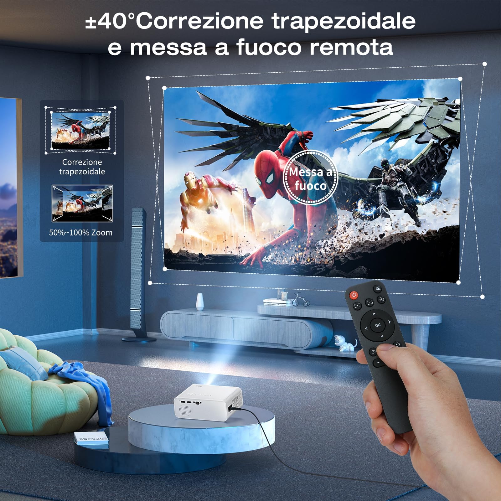 18000 Lumens Proiettore, Full HD 1080P Mini Proiettore, AMEELA Videoproiettore, 2.4/5G WiFi Bluetooth Proiettore, Proiettore portatile compatibile con chiavetta TV/USB/laptop/HDMI/iOS/Smartphone