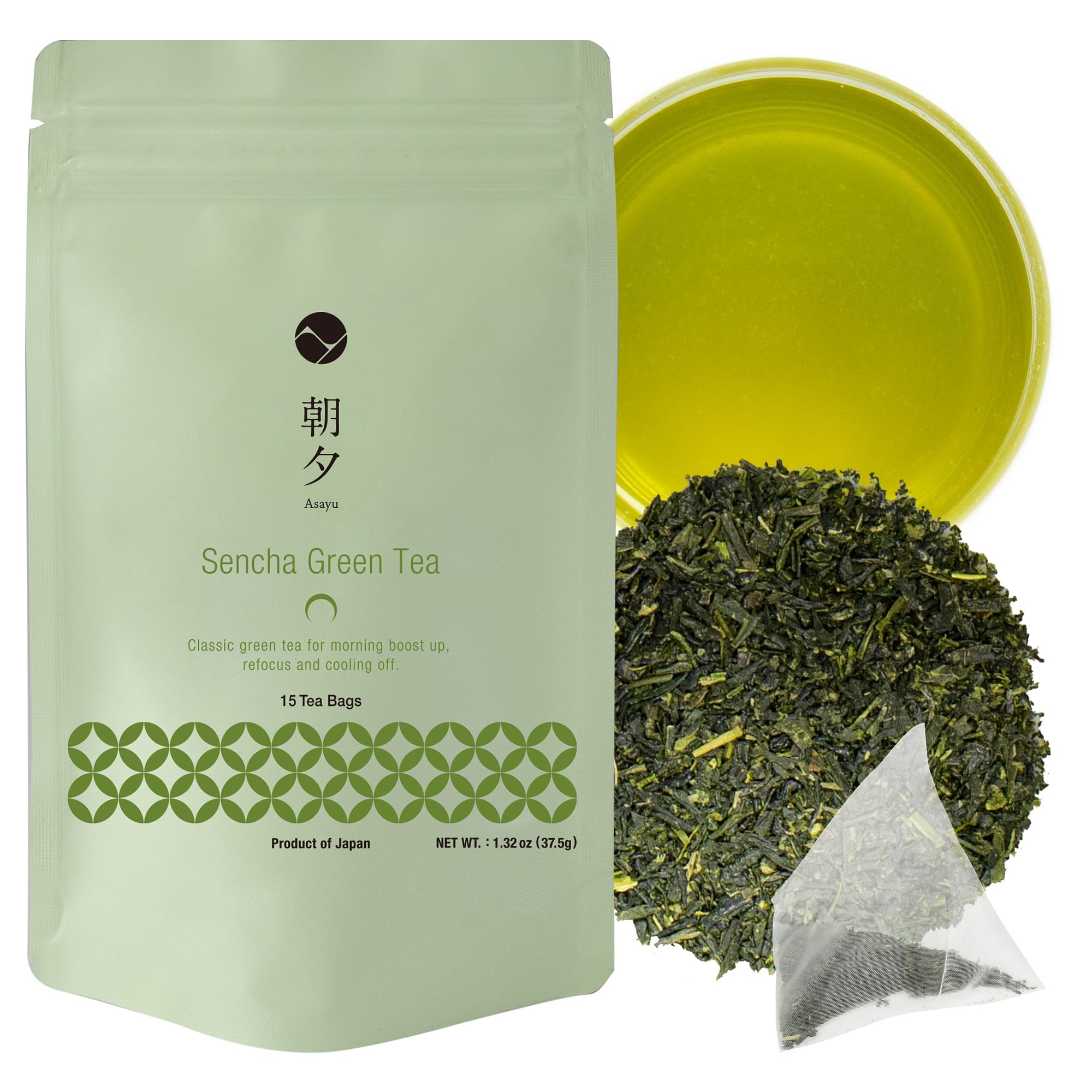 Asayu Japan Sencha Tè Verde Giapponese 15 Bustine - Tè Verde al Vapore 100% Prodotto in Giappone 2,5 g x 15 bustine per Energia Mattutina (Tè Verde Sencha)
