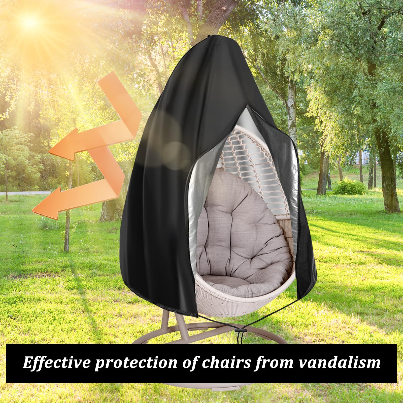 OMJMYY Hängesessel Abdeckung 210D Schutzhülle für Hängesessel 190x115cm Abdeckhauben für Schwebesessel Outdoor Hängestuhl Schutzhülle mit Reißverschluss Kordelzug Wasserdicht Winddicht UV-Beständig