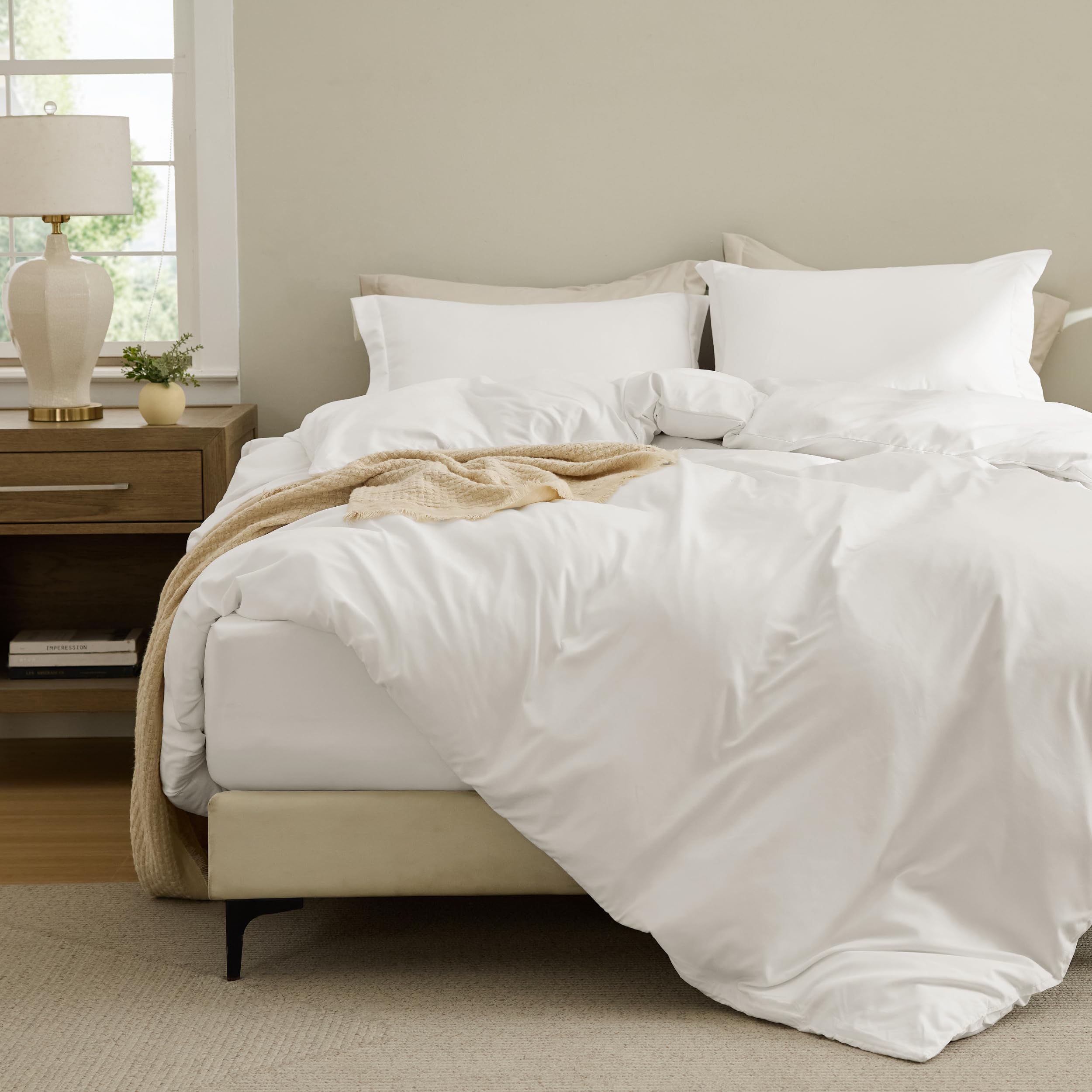Bedsure Duvet Cover with Fitted Sheet Full - Deep Pocket, Hotel Luxury Soft Double Brushed Bedding Set with Zipper Closure, Includes 1 Duvet Cover, 1 Fitted Sheet, 2 Pillow Shams, NO Comforter, WhiteOEKO-TEX STANDARD 100