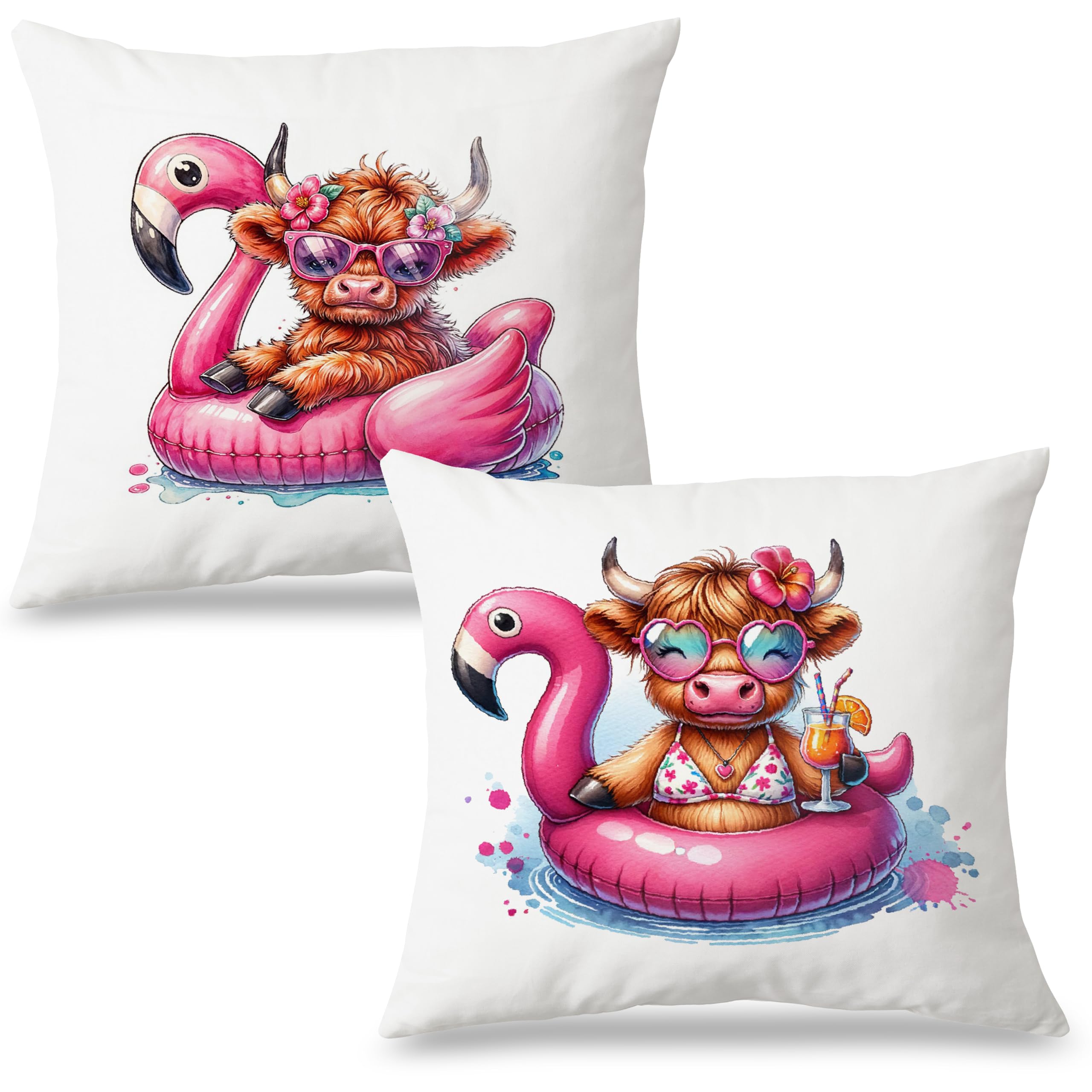 Exqcom Hot Pink Summer Cow Pillow Covers 18x18 Set of 2 Cow Room Decor Coastal Beachy Trendy Aesthetic