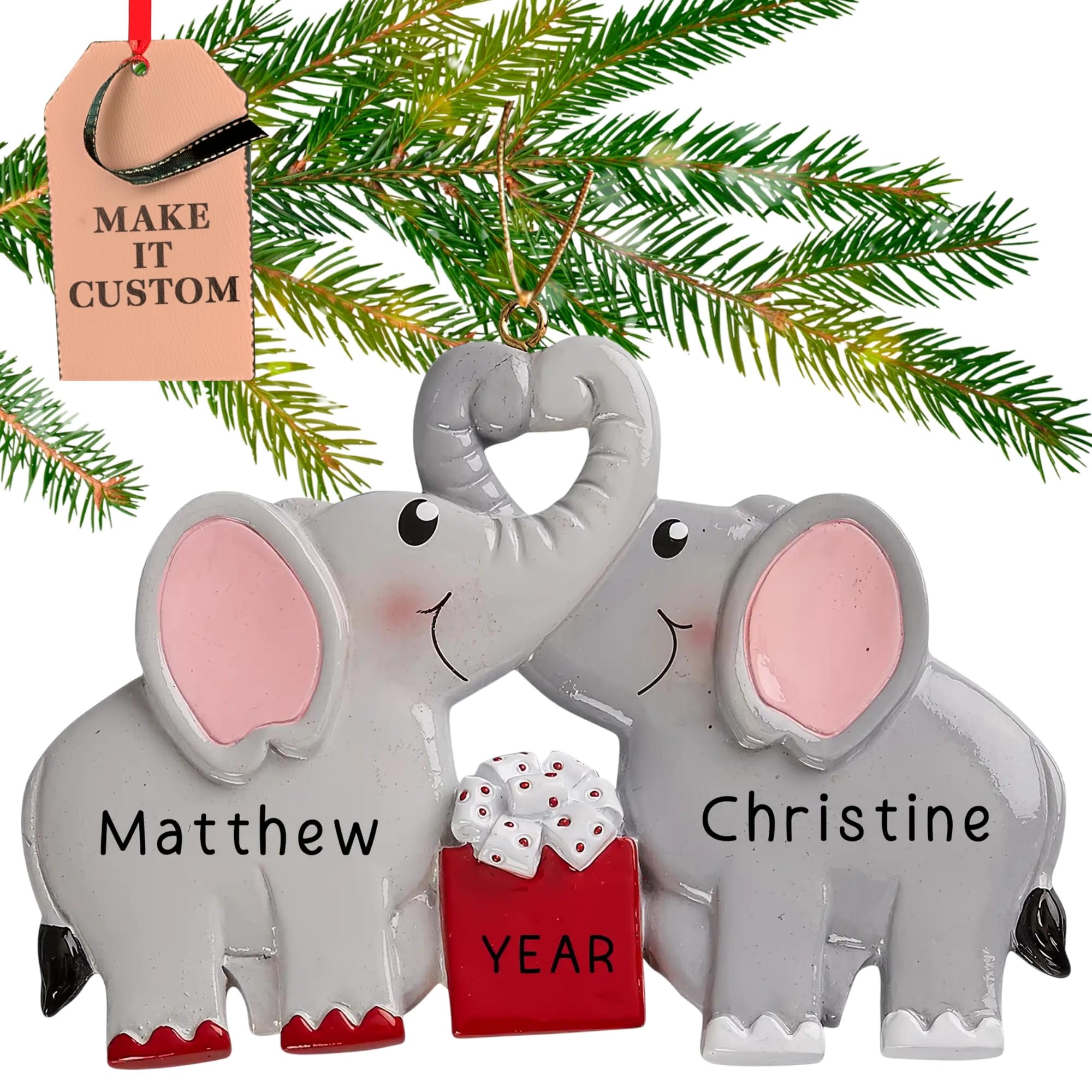 Holiday Traditions Elephant Personalised Couple Ornament 2025 – Fast & Free 24H Customisation – Family Of 2 Christmas Ornaments For Tree – Custom Gift Wrapped Xmas Keepsake For Two Persons (Elephant)