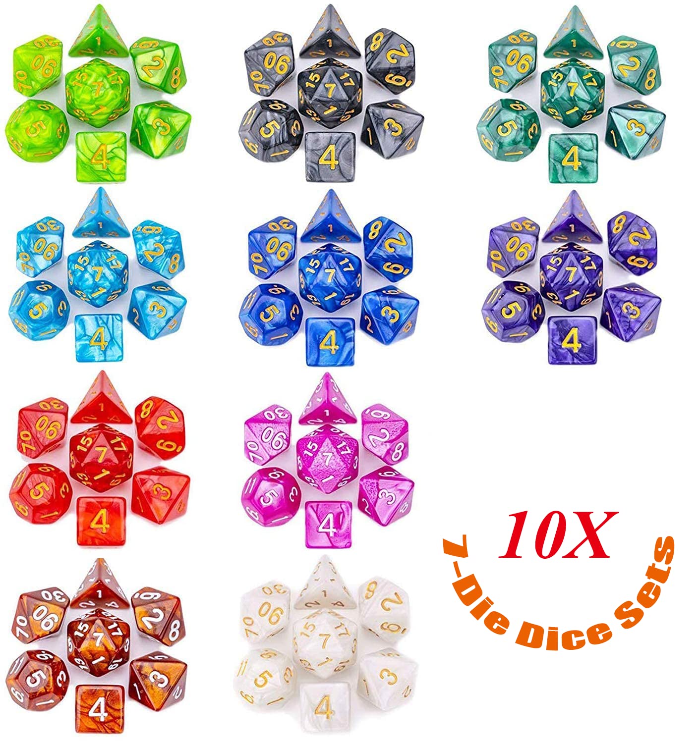 Set di Dadi 10 D20 perle 70 pezzi poliedrici e RPG DND Cielo stellato Giochi da tavolo W20