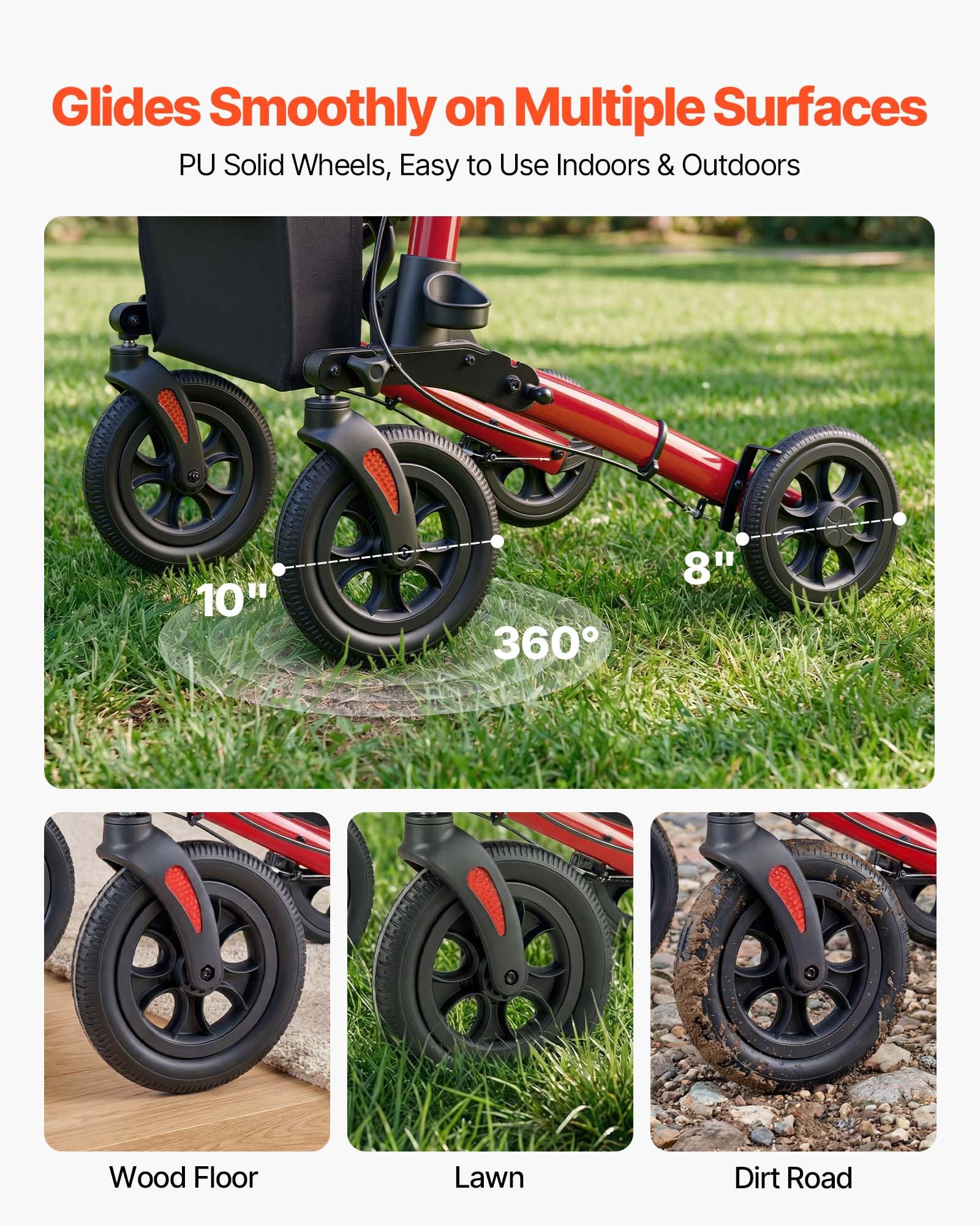 VEVOR Deambulatore con Sedile Carico Max 136 kg per Sostegno Camminata, Deambulatore Pieghevole in 3, Ausilio Struttura in Alluminio con Ruote Maniglia Regolabile e Porta Bastone, per Anziani Disabili
