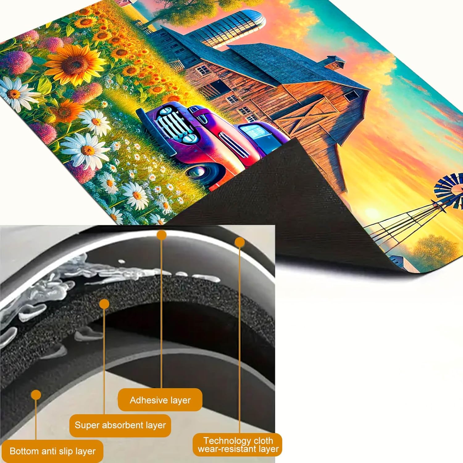 HOMETITUTE Farm Truck Stove Top Covers for Electric Stove 28x20 Inches Heat Resistant Glass Cooktop Protector Pad Decorative Stovetop Cover Dish Drying Mats for Kitchen Coffee Bar Decor