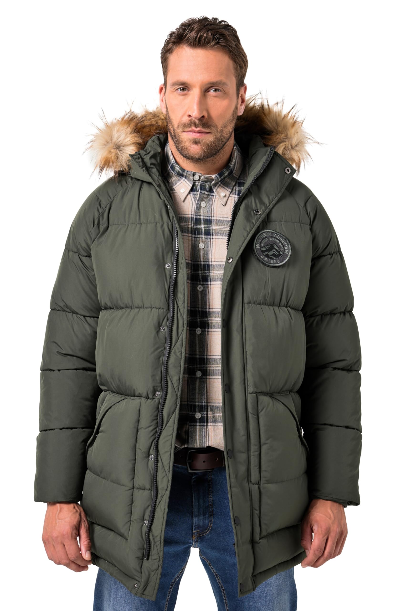 JP 1880 Herren große Größen Übergrößen Menswear L-8XL Stepp-Parka, Kapuze, Webpelz, Badges 841542