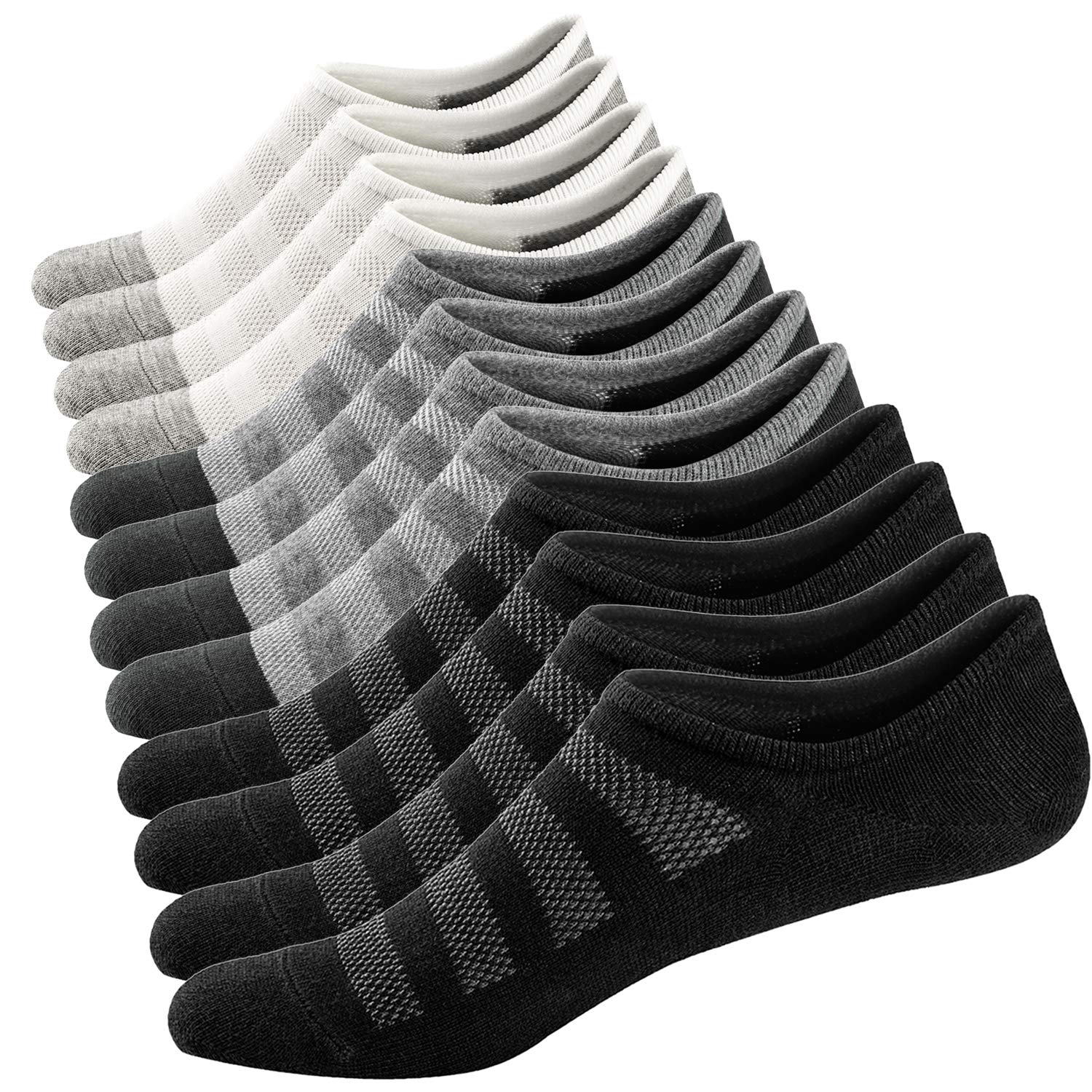 Ueither Men's Black/White/Gray (2 Pairs Each) No Show Socks, Trainer Socks Casual Invisible Socks Cotton Sneakers Socks Low Cut Liner Anti-Slip (,9.5-13.5)