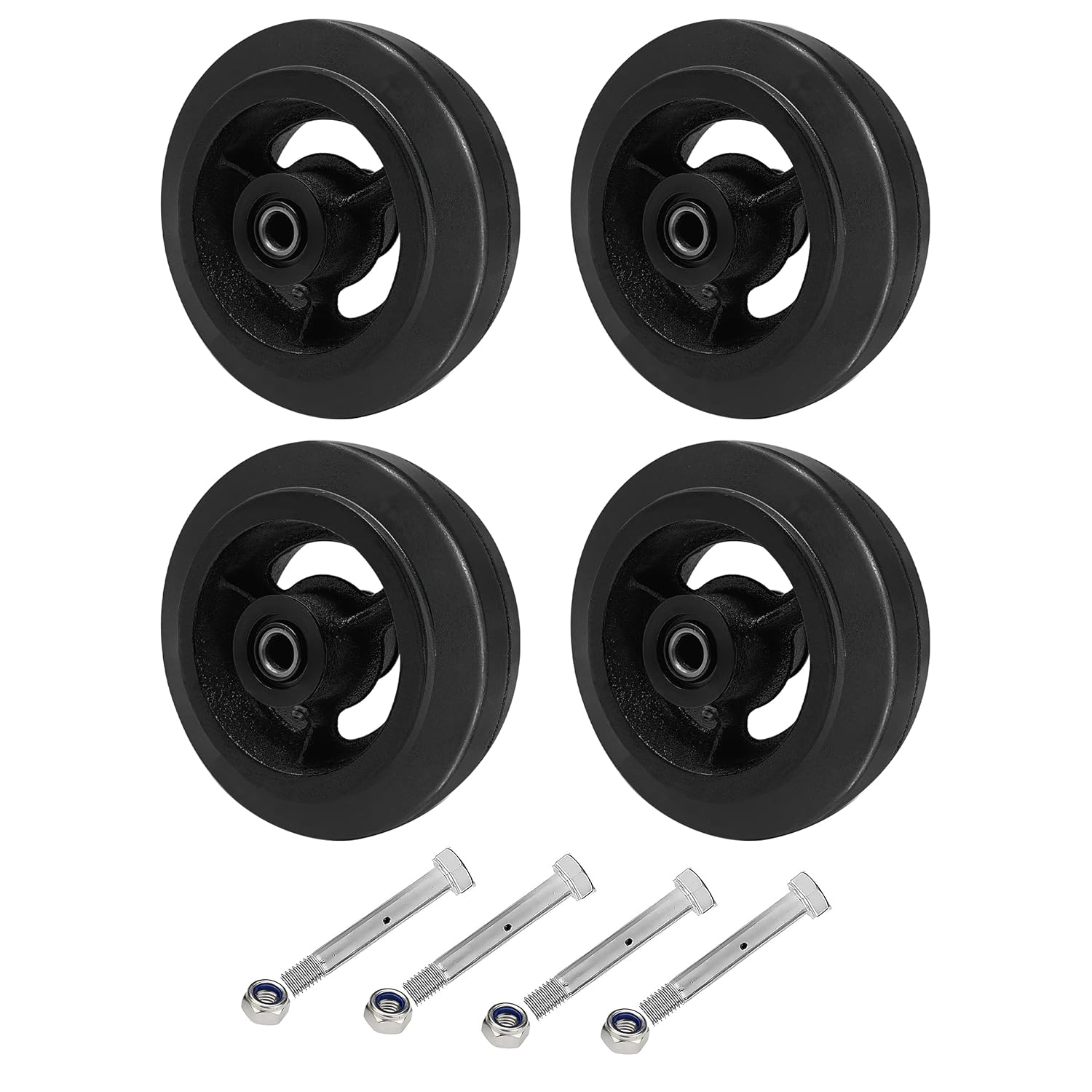 5 Heavy Duty Caster Wheels -Industrial Caster Wheels, Rubber on Cast Iron Wheels- Set of 4 with up to 1800LB Capacity （4 Pack）
