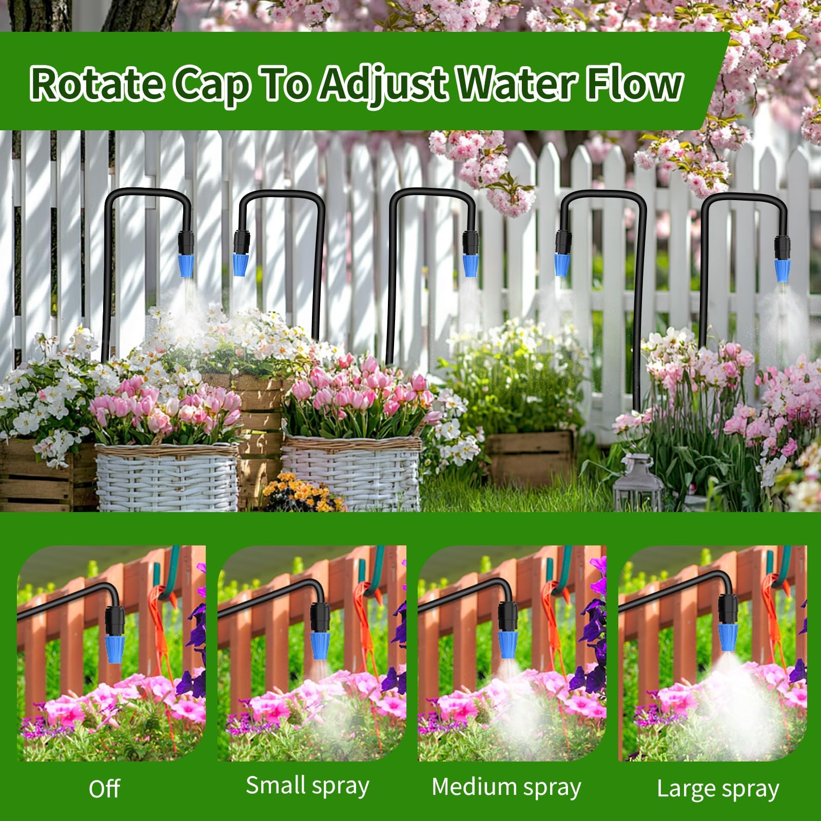 Kit de sistema de riego automático, 80 piezas, tubos de 25 m + 25 m, 3 tipos de aspersores para jardín, césped, patio y riego por goteo