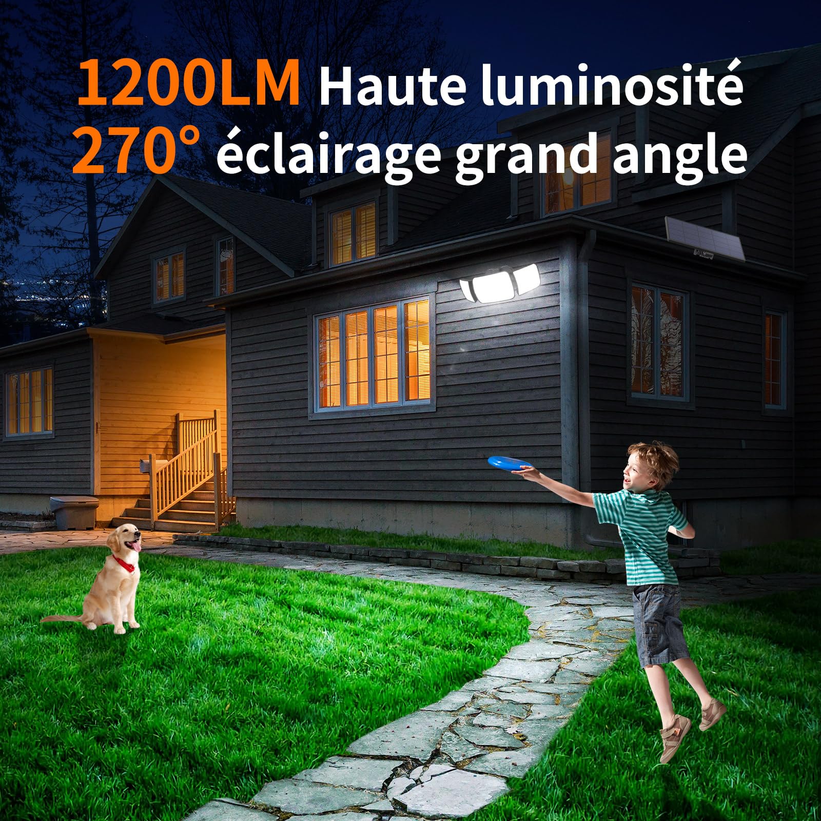 Intelamp Lampes Solaires d'Extérieur avec Télécommande, Éclairage Solaire Extérieur Waterproof, Panneau Indépendant, 4 Modes 270° Grand Angle, 2.7m Câble
