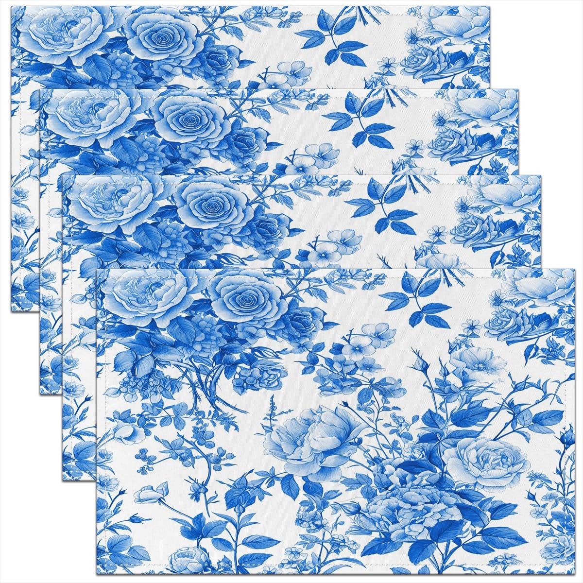 Homemissing Blue Floral Placemat for Kitchen Dining Table 45X30cm Flowers Table Place Mats Girls Decor Botanical Washable Fabric Decoration Table Mats Placemat Natural Theme Table Mats